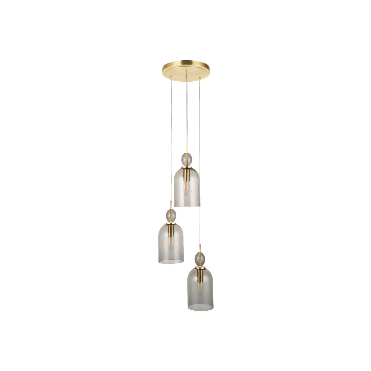 Pebble 3lt Ceiling Pendant Light - Satin Brass Plate And Smoked Glass – image 1