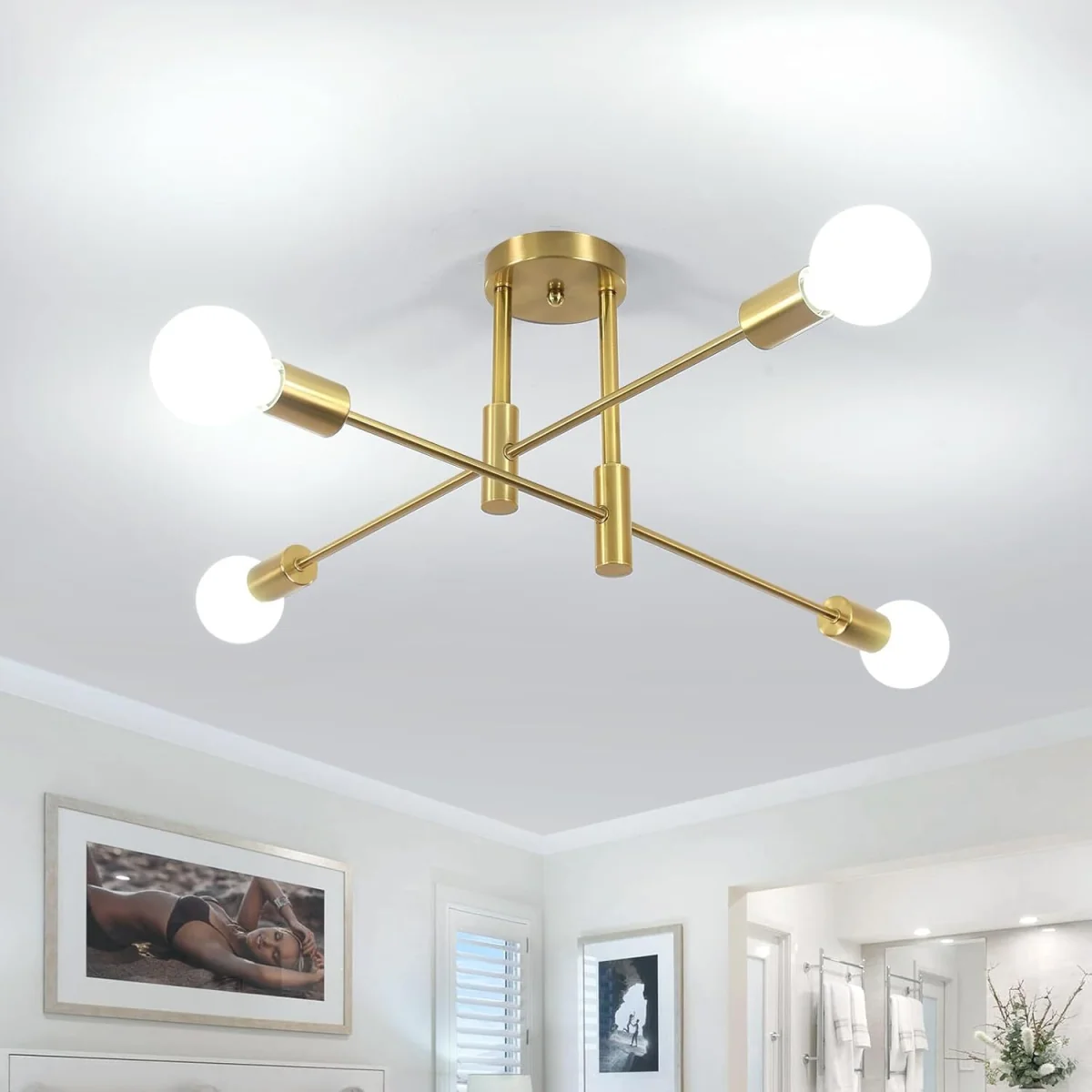 GOECO Ceiling Lights 180° Adjustable Sputnik Chandelier, E27 Bulb Not Included-Gold - Gold – image 2