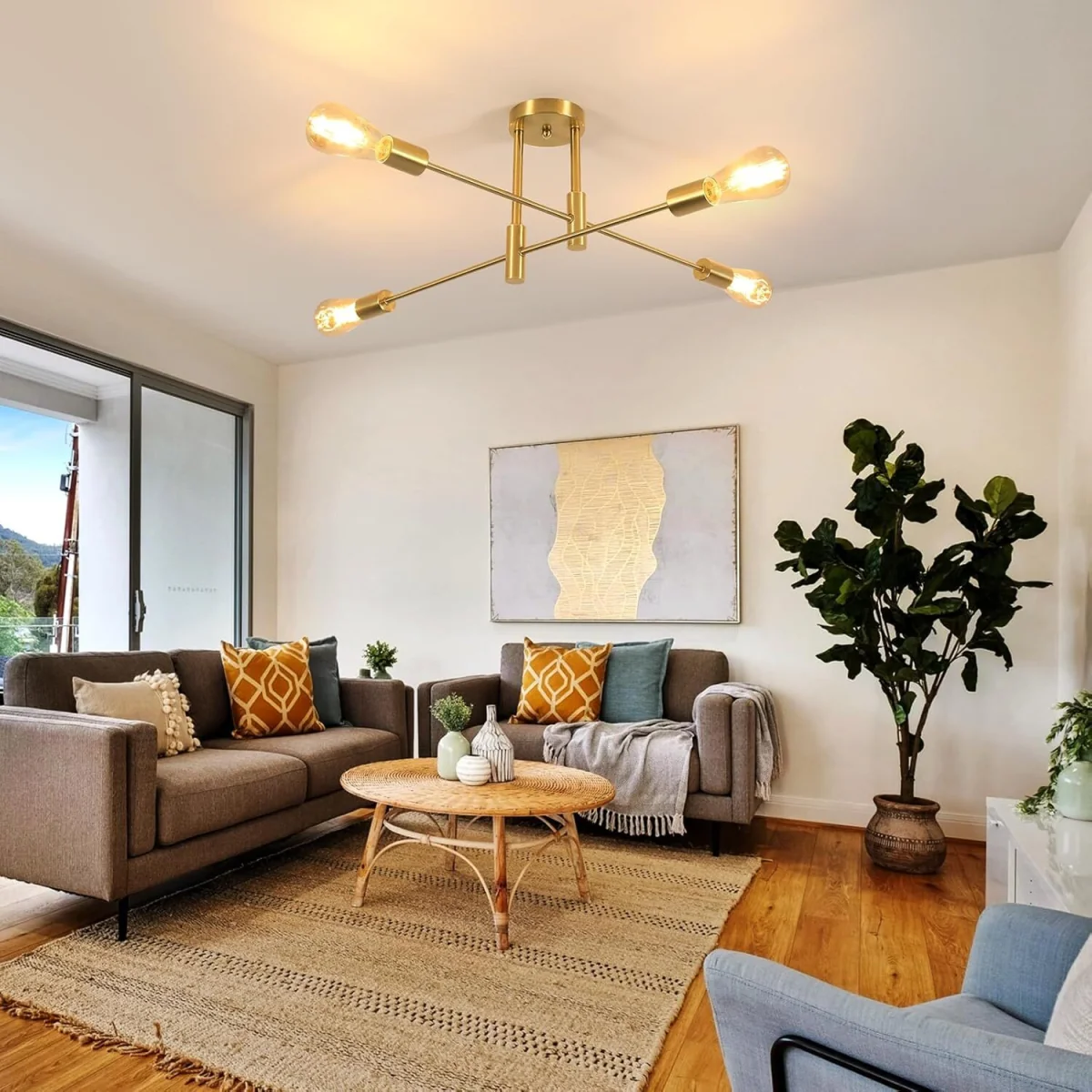 GOECO Ceiling Lights 180° Adjustable Sputnik Chandelier, E27 Bulb Not Included-Gold - Gold – image 5