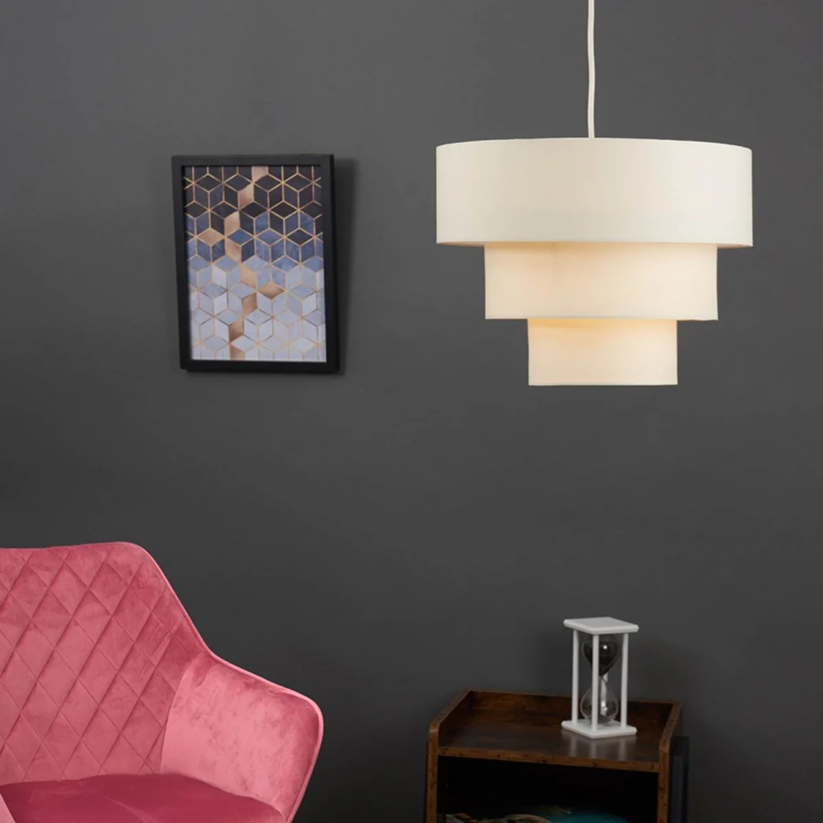 Vermont 3 Tier Faux Silk Ceiling Pendant Light Shade - Cream – image 3