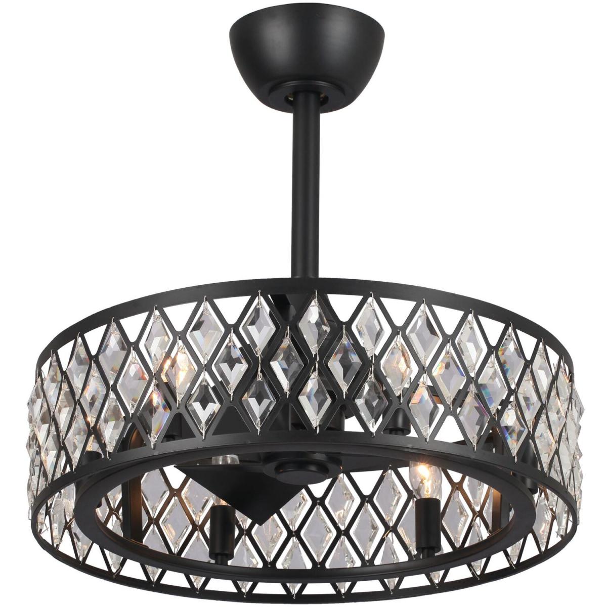 Modern 3-Blades Crystal Ceiling Fan Light Timmer Remote Control - Black – image 2