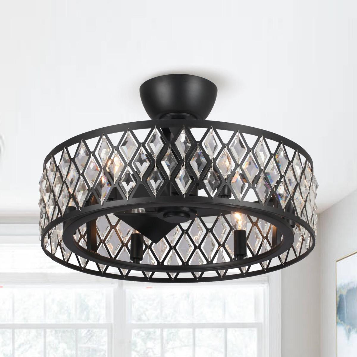 Modern 3-Blades Crystal Ceiling Fan Light Timmer Remote Control - Black – image 4