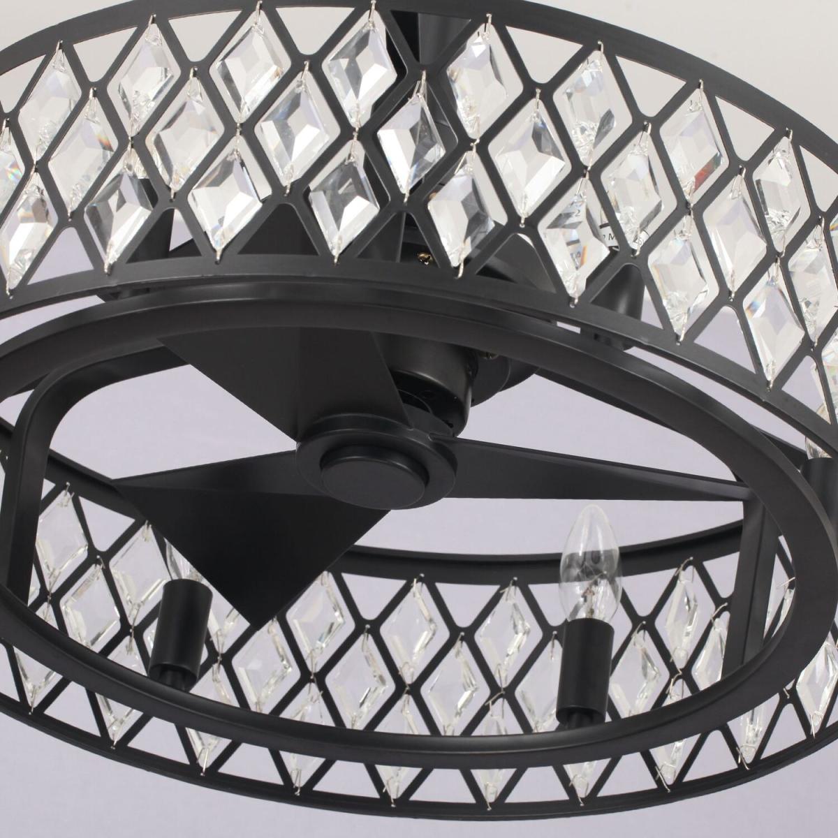 Modern 3-Blades Crystal Ceiling Fan Light Timmer Remote Control - Black – image 5