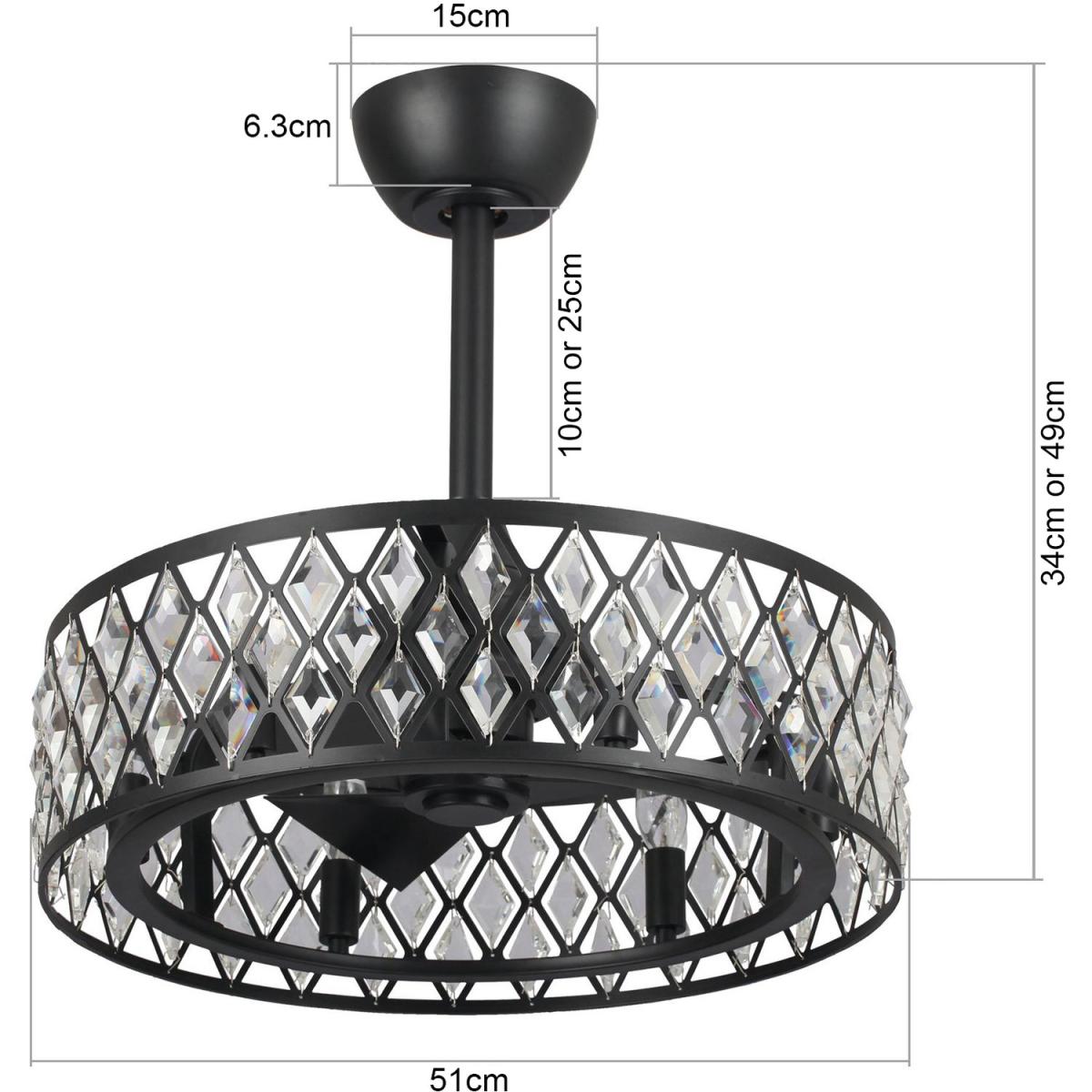 Modern 3-Blades Crystal Ceiling Fan Light Timmer Remote Control - Black – image 6