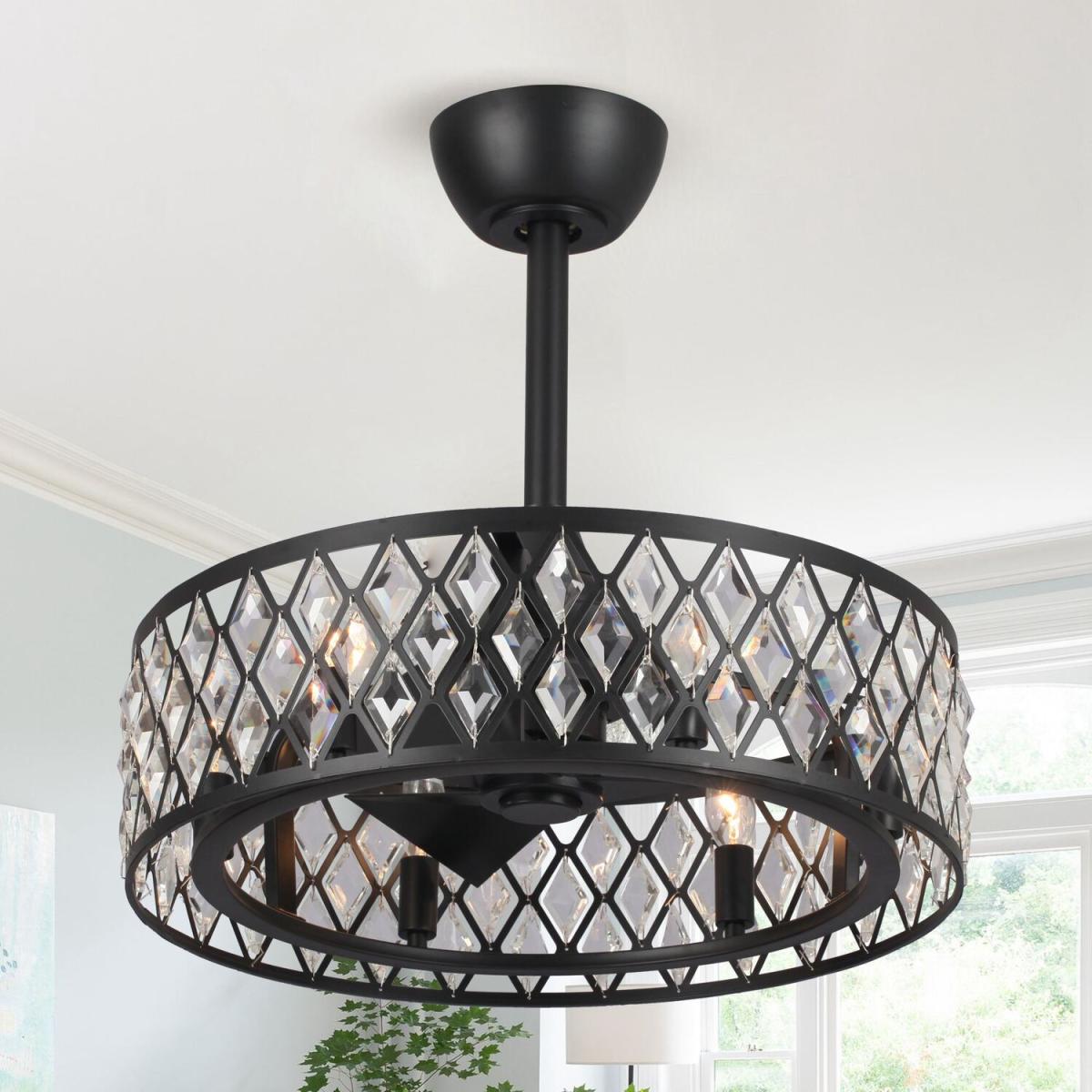 Modern 3-Blades Crystal Ceiling Fan Light Timmer Remote Control - Black – image 1