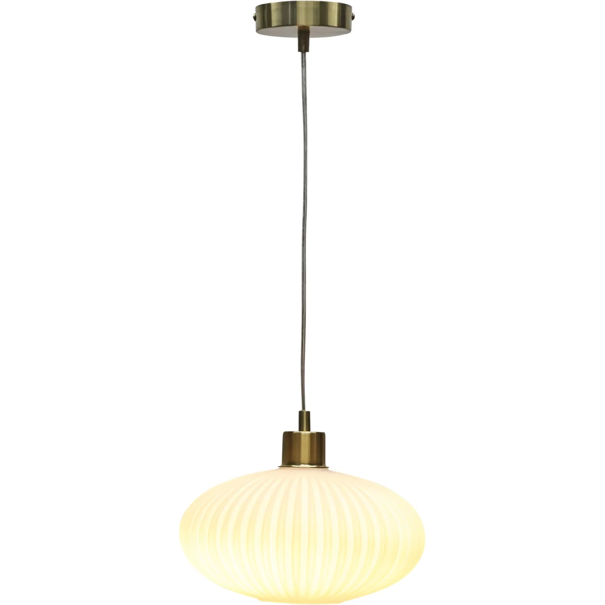 Set Of 2 Baton White Ribbed Oval Glass With Satin Brass Pendants - Satin Brass & White – image 2