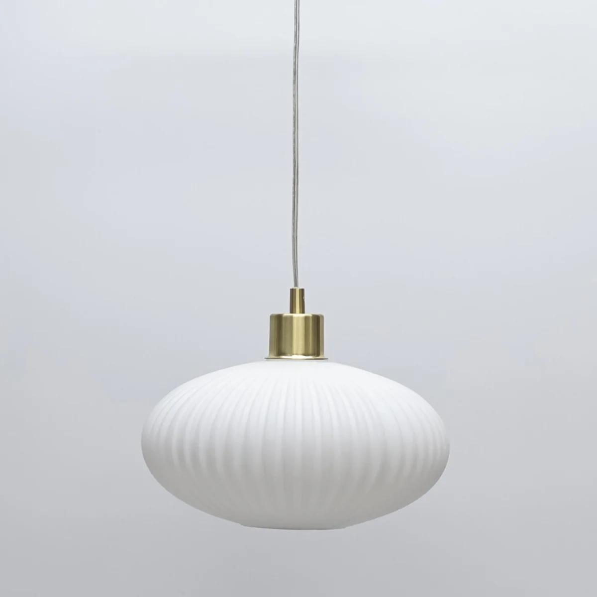 Set Of 2 Baton White Ribbed Oval Glass With Satin Brass Pendants - Satin Brass & White – image 5