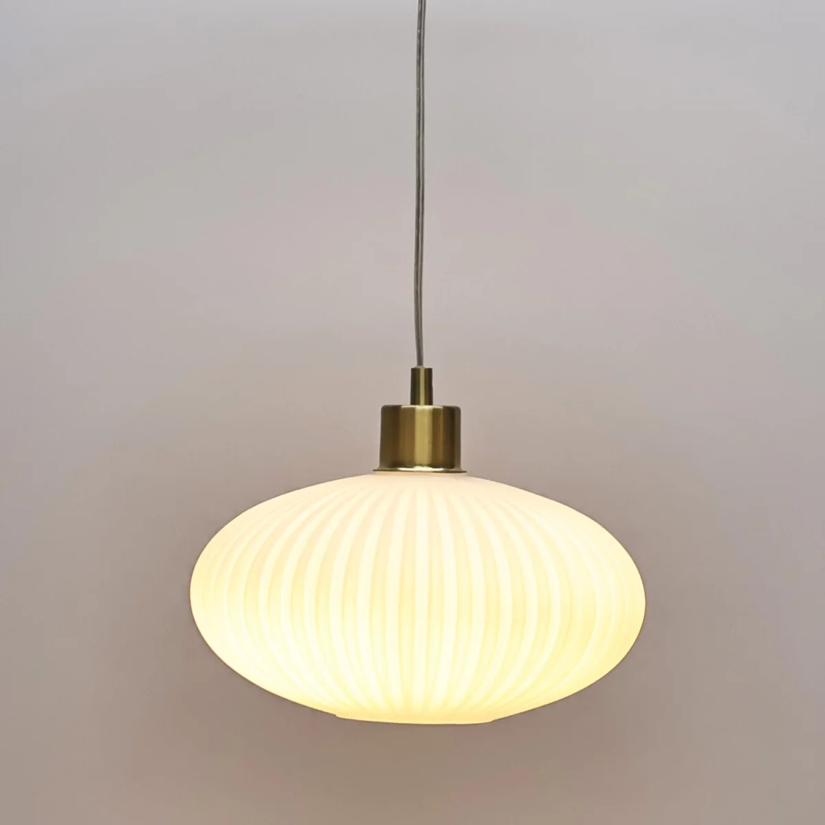 Set Of 2 Baton White Ribbed Oval Glass With Satin Brass Pendants - Satin Brass & White – image 6
