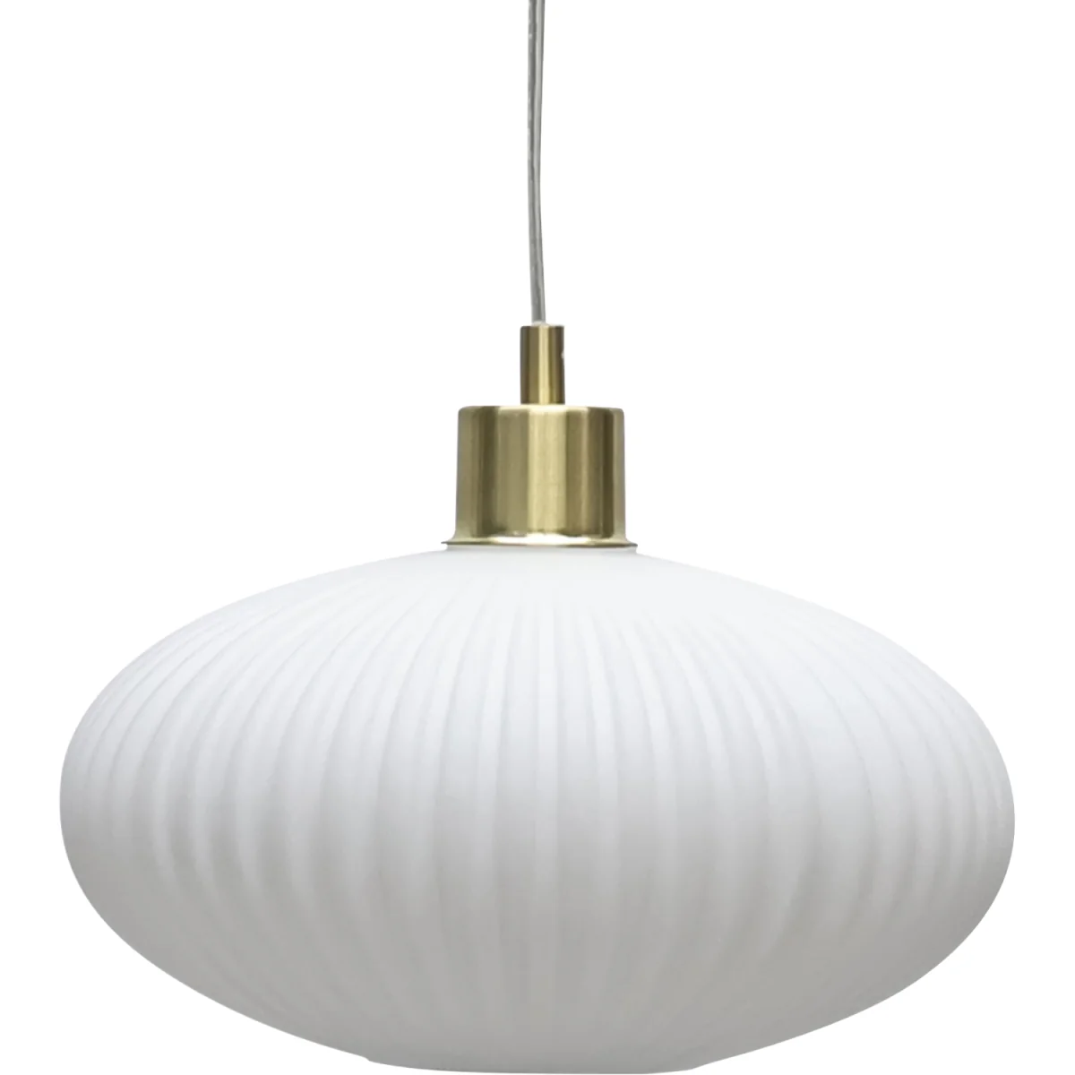 Set Of 2 Baton White Ribbed Oval Glass With Satin Brass Pendants - Satin Brass & White – image 7