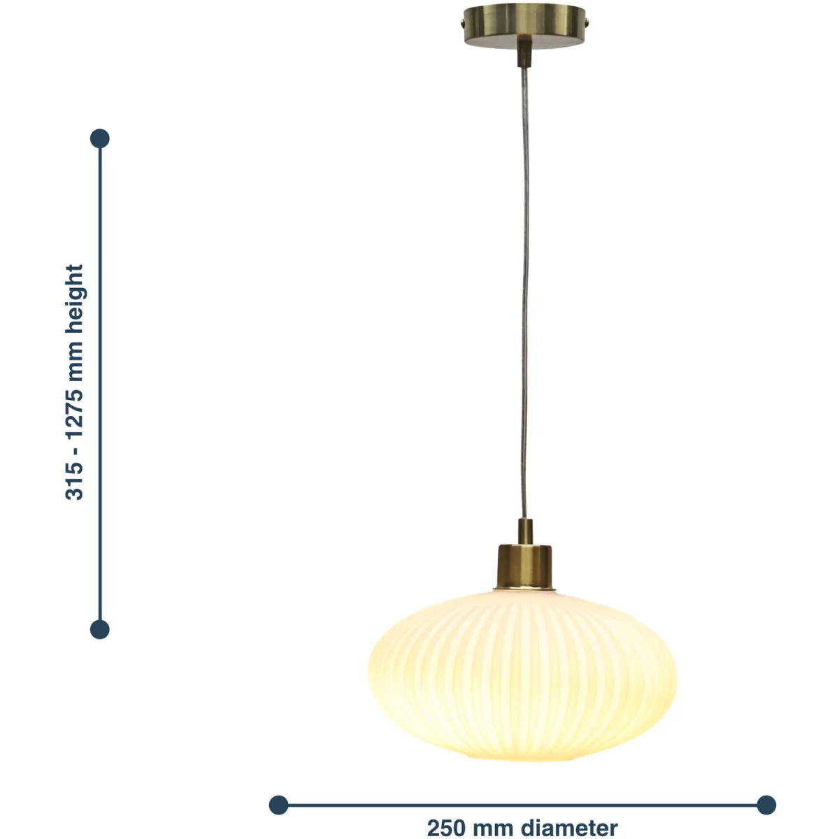 Set Of 2 Baton White Ribbed Oval Glass With Satin Brass Pendants - Satin Brass & White – image 8