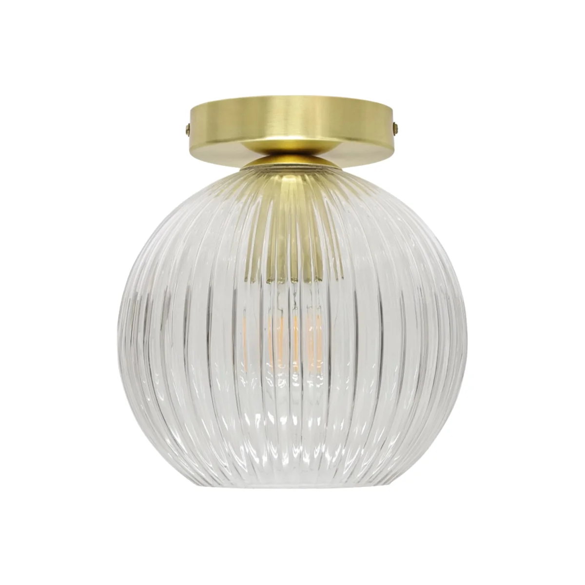 Betchley Clear Ribbed Glass Globe Satin Brass Ceiling Light Fitting - Satin Brass & Clear – image 1