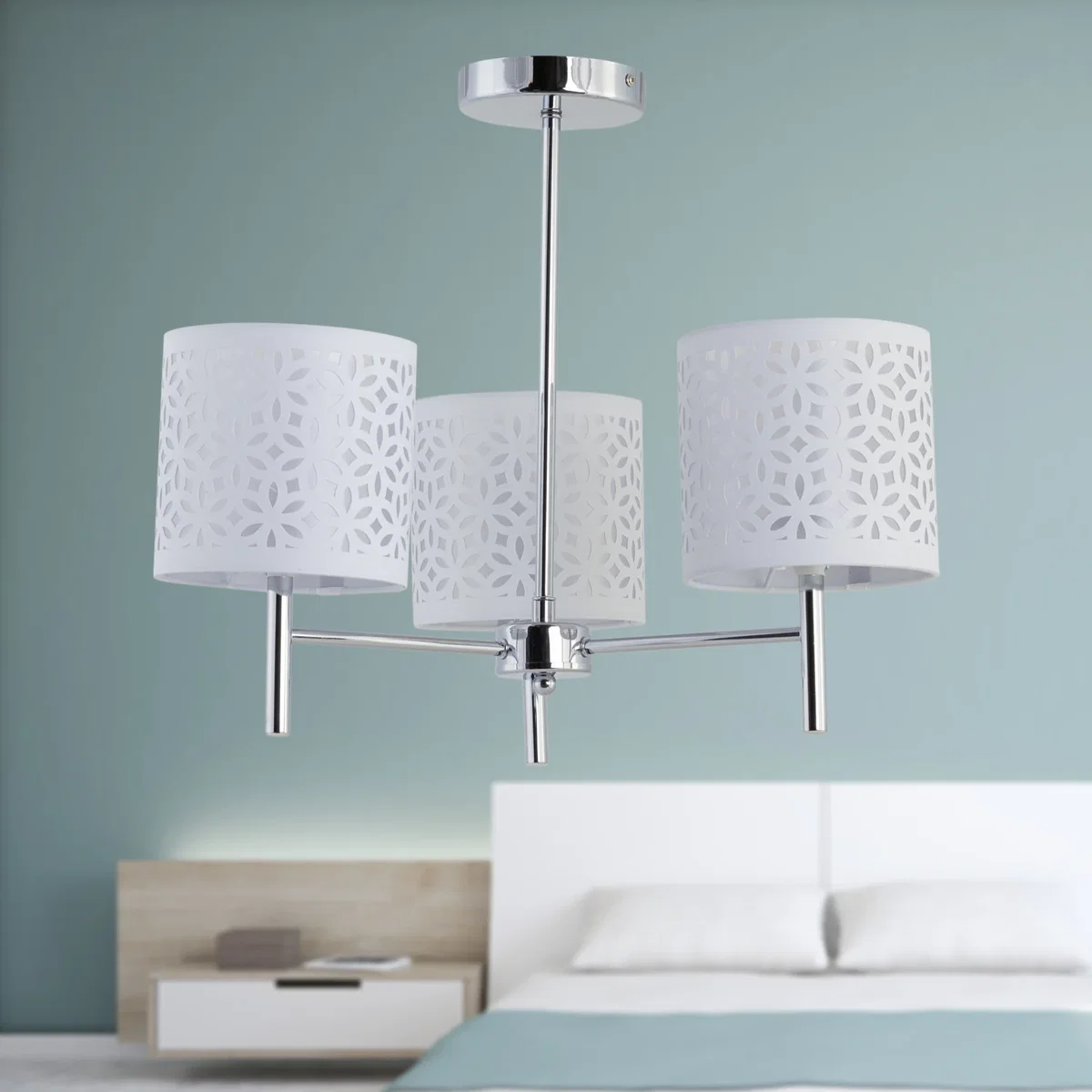 Brea Chrome 3 Light Fitting With White Cut Out Shades - Chrome & White – image 3