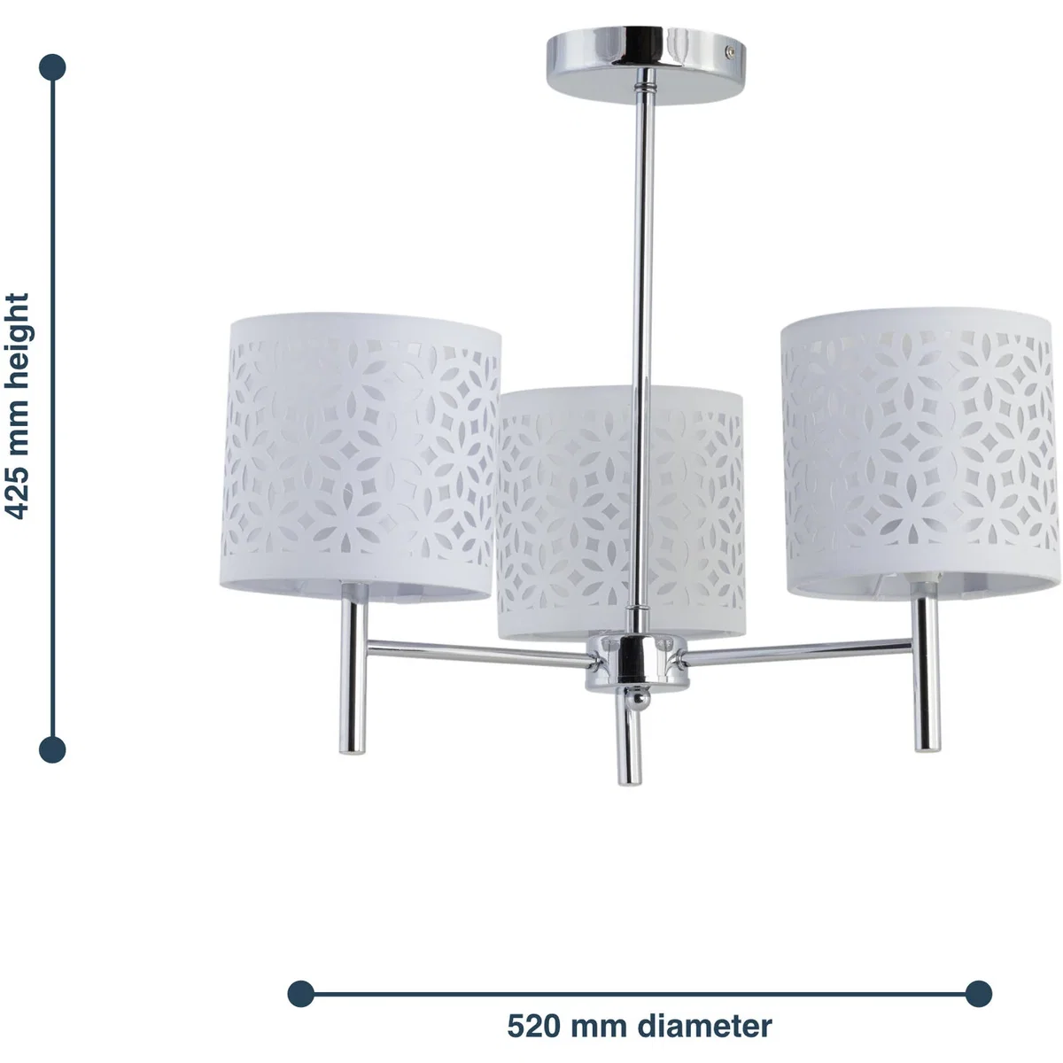 Brea Chrome 3 Light Fitting With White Cut Out Shades - Chrome & White – image 5