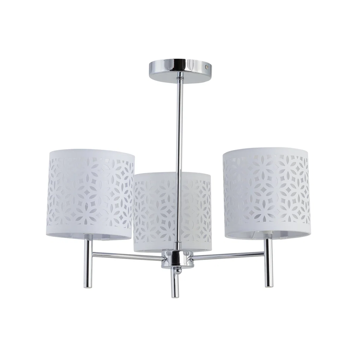 Brea Chrome 3 Light Fitting With White Cut Out Shades - Chrome & White – image 1
