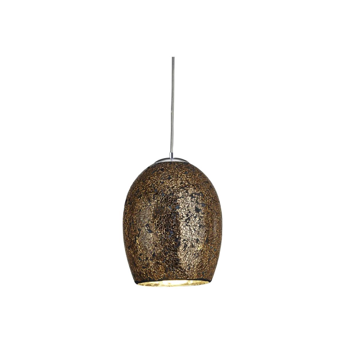 Crackle Ceiling Pendant Chrome, Bronze, Mosaic with Bronze Glass Shade, E27 - Chrome
