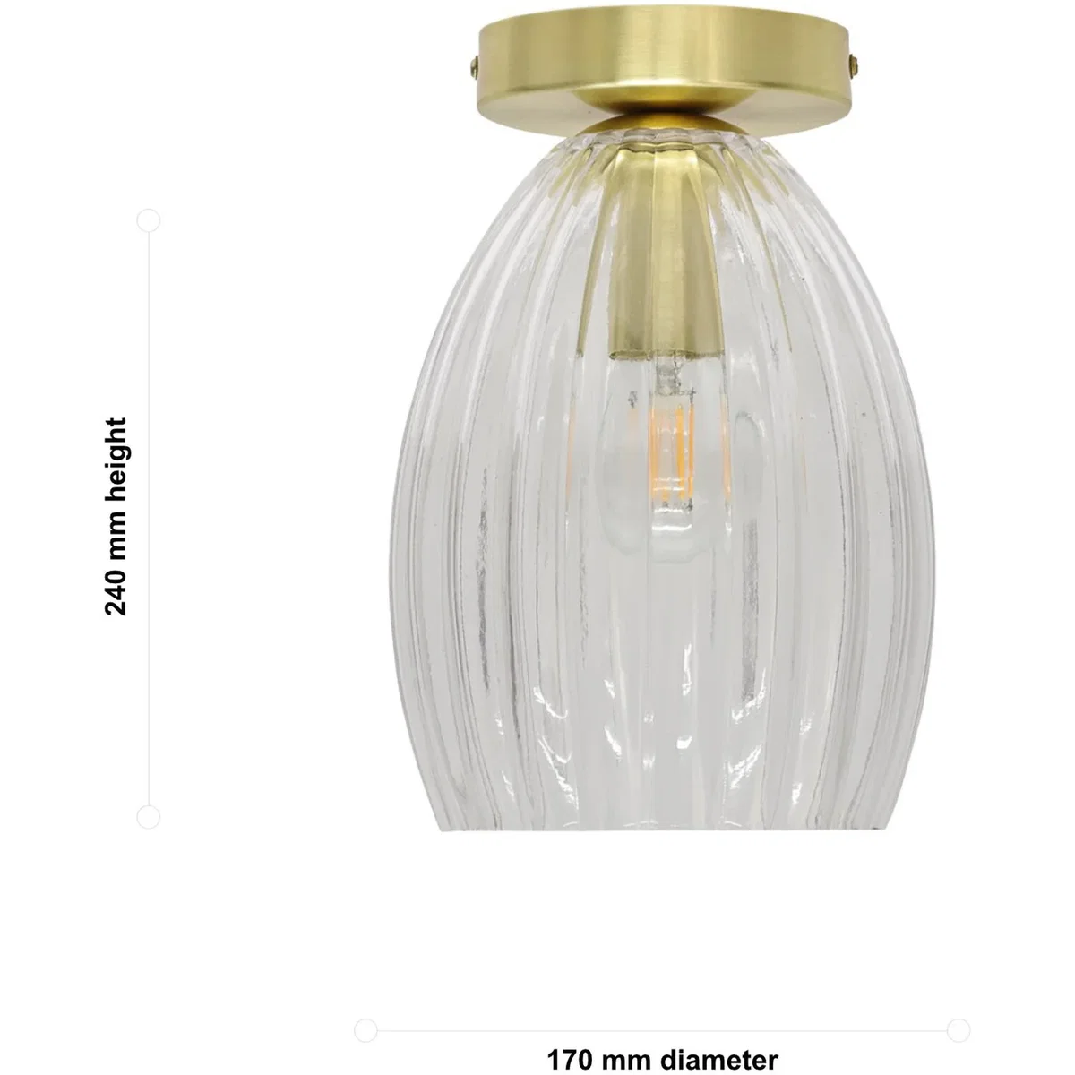 Birch Clear Fluted Glass Satin Brass Ceiling Light Fitting - Satin Brass & Clear – image 4