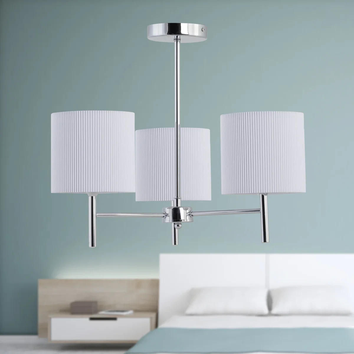 Brea Chrome 3 Light Fitting With White Pleated Shades - Chrome & White – image 3