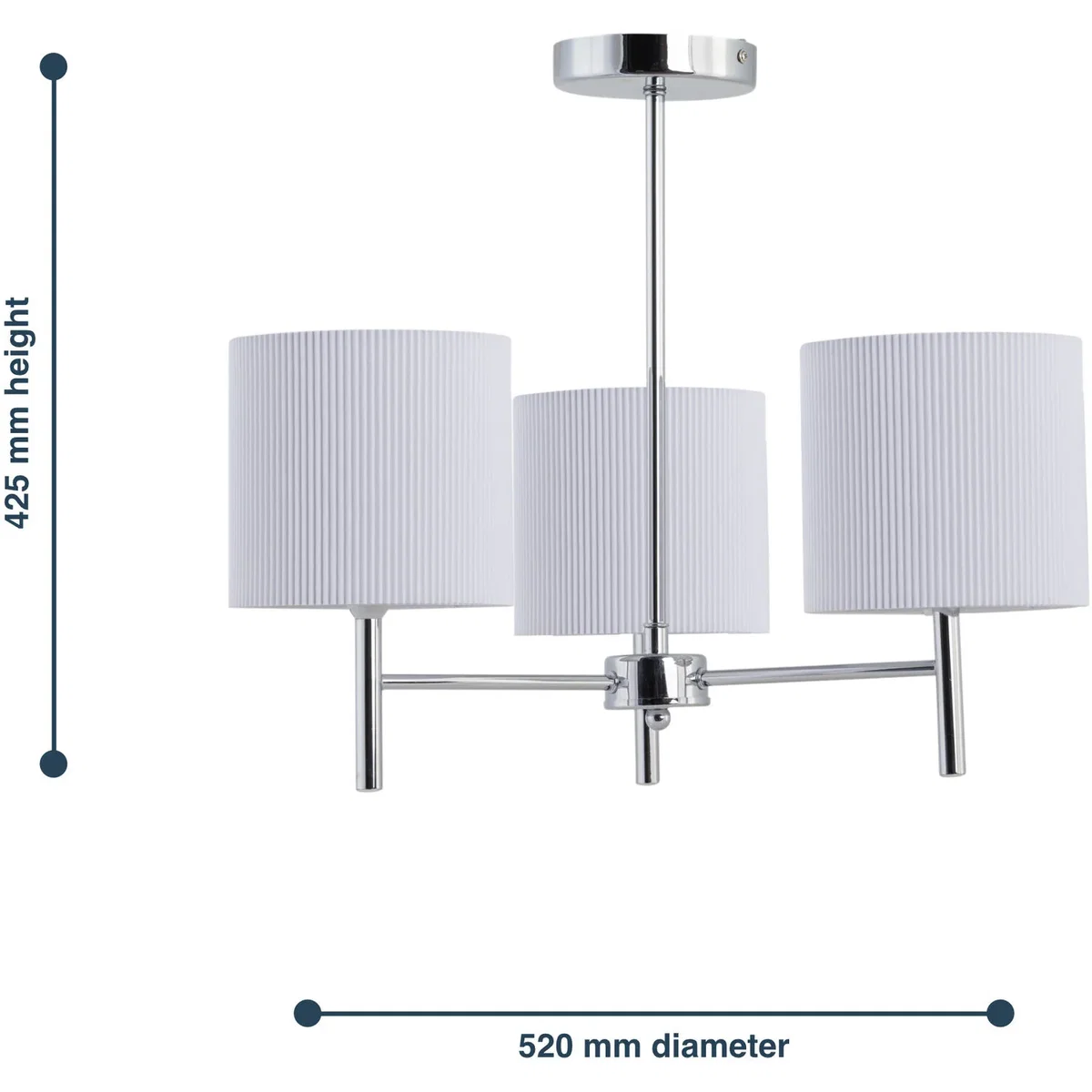 Brea Chrome 3 Light Fitting With White Pleated Shades - Chrome & White – image 5