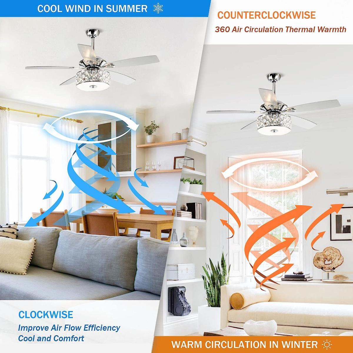 Indoor Ceiling Fan Light Chandelier With Reversible Motor Control 5-Blade - Sliver – image 8