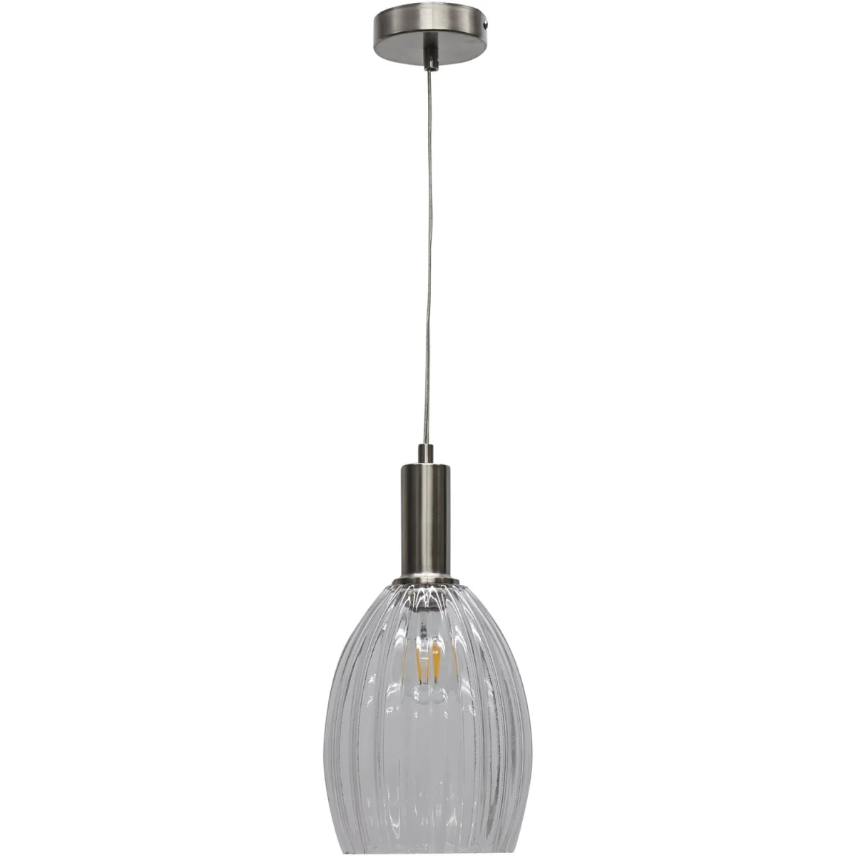 Set Of 2 Birch Ceiling Single Pendant Lights - Clear Ribbed Glass With Satin Nickel Plate Detail – image 2