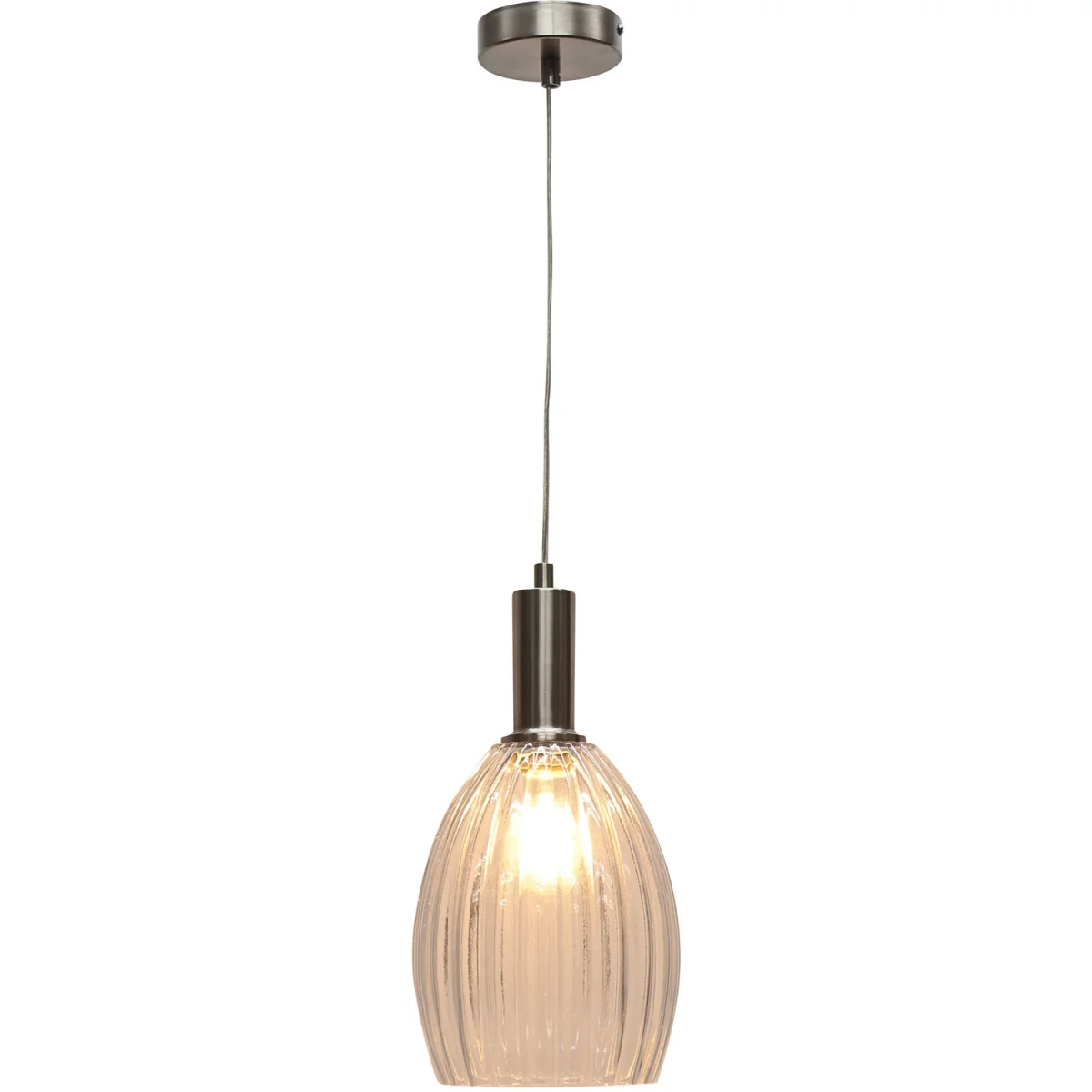 Set Of 2 Birch Ceiling Single Pendant Lights - Clear Ribbed Glass With Satin Nickel Plate Detail – image 3