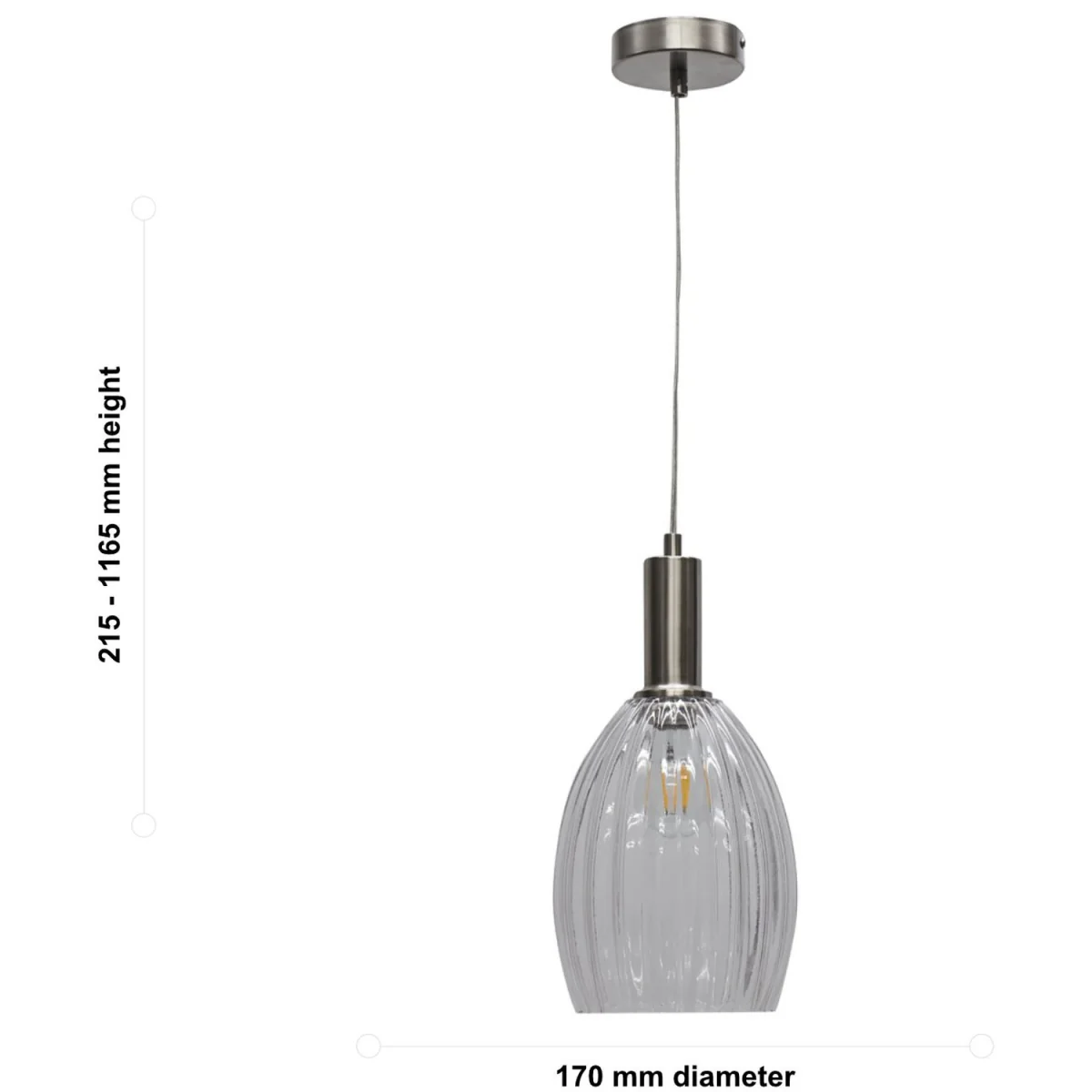 Set Of 2 Birch Ceiling Single Pendant Lights - Clear Ribbed Glass With Satin Nickel Plate Detail – image 6