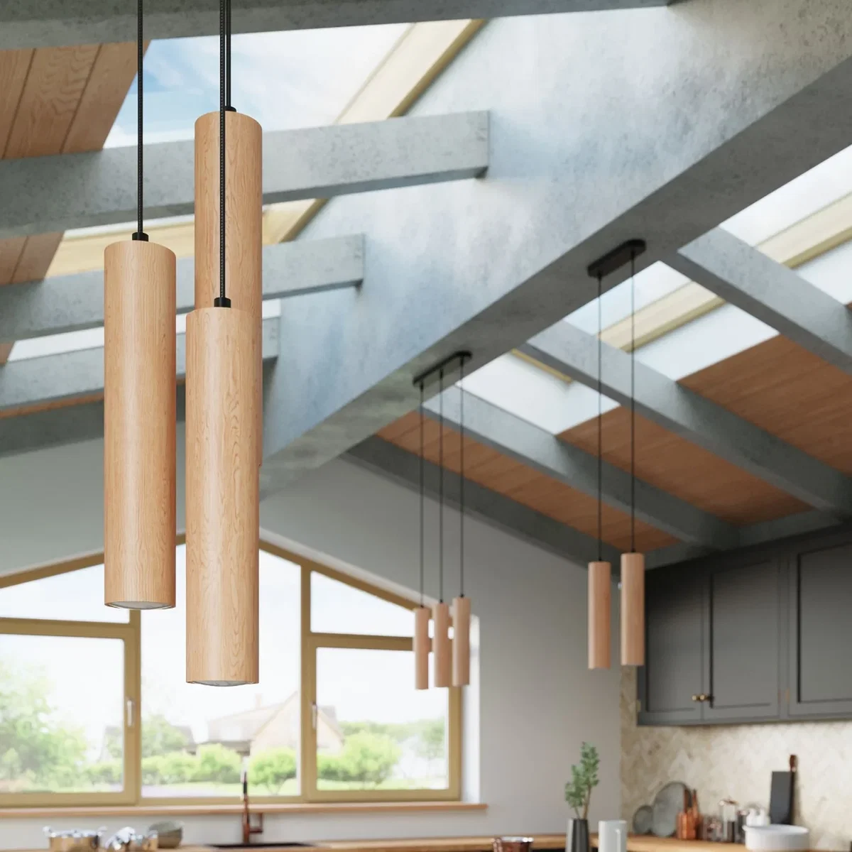 Pendant lamp LINO 3P - natural wood – image 6