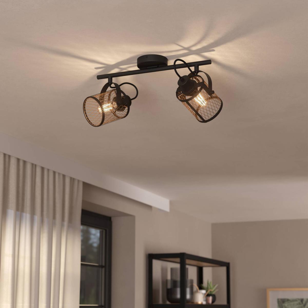 Eglo Dellow 2 Black Steel Lattice Style Adjustable Spotlight - black