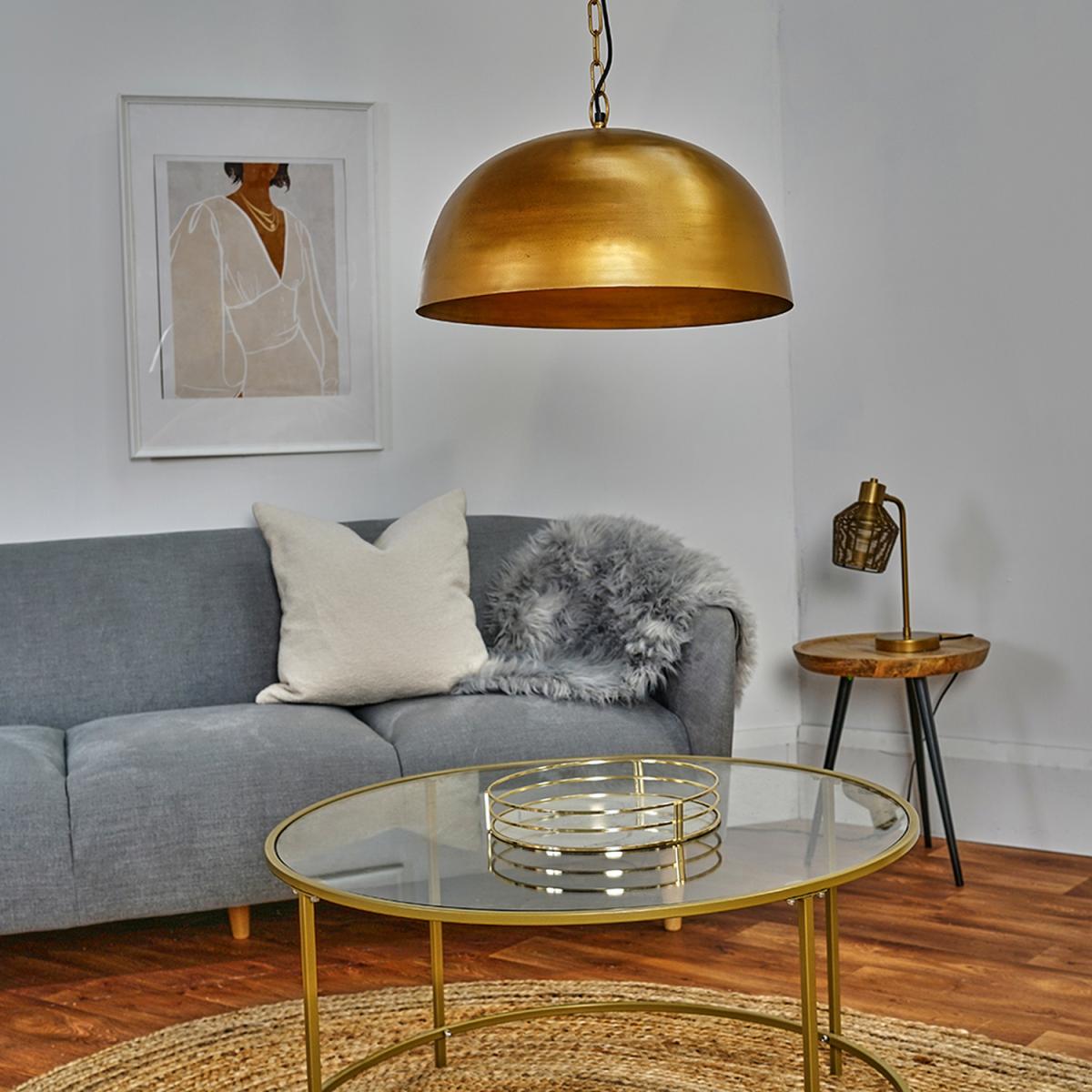 Antique Brass Chain Ceiling Pendant Light Fitting With Gold Curved Dome Shade - Antique Brass – image 2