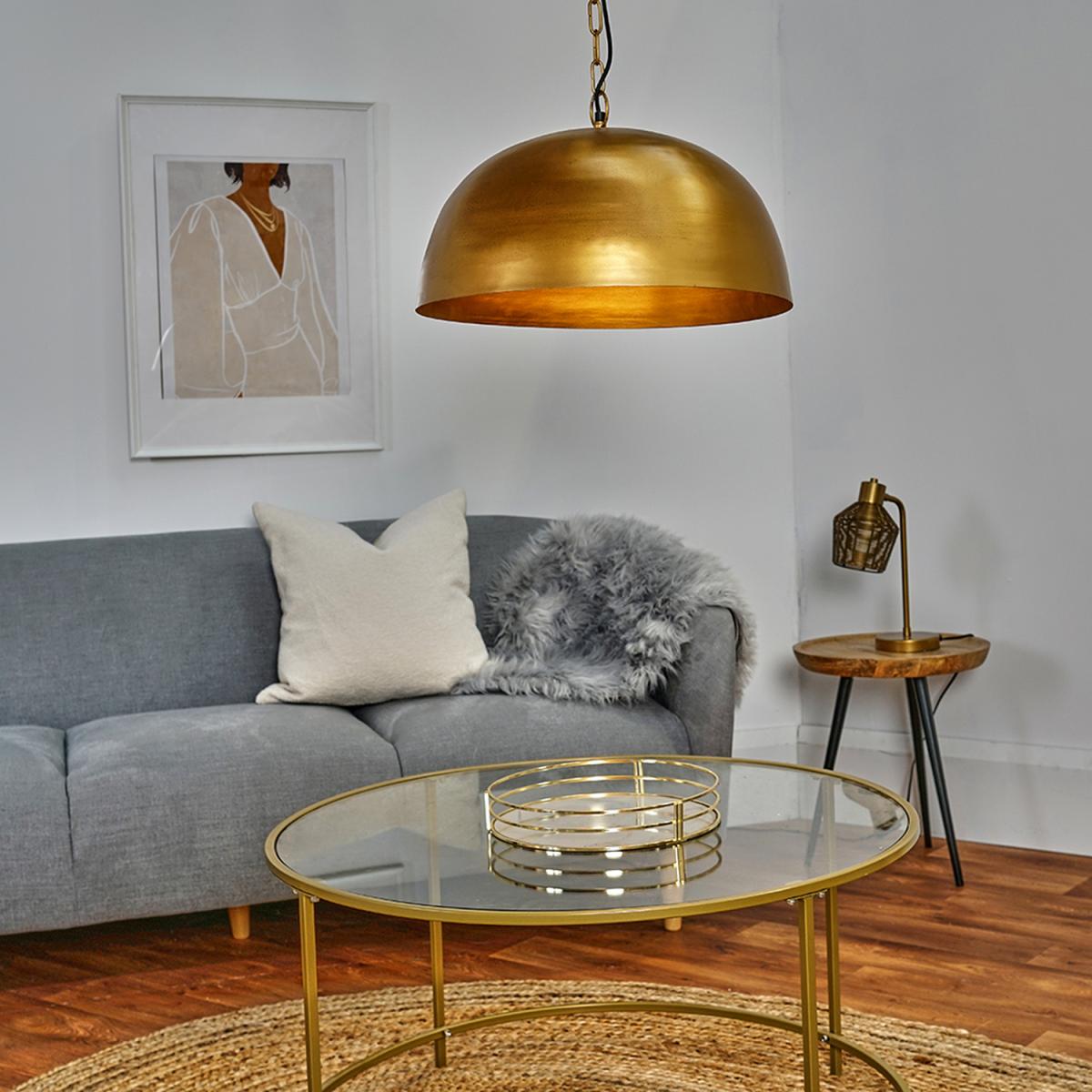 Antique Brass Chain Ceiling Pendant Light Fitting With Gold Curved Dome Shade - Antique Brass – image 4