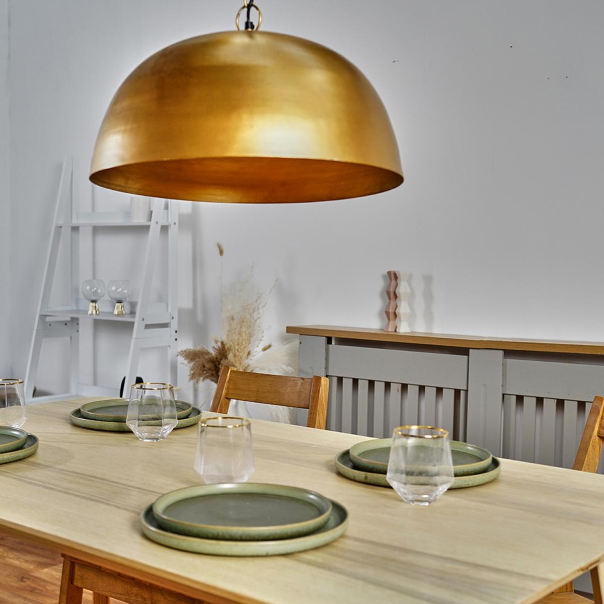 Antique Brass Chain Ceiling Pendant Light Fitting With Gold Curved Dome Shade - Antique Brass – image 7