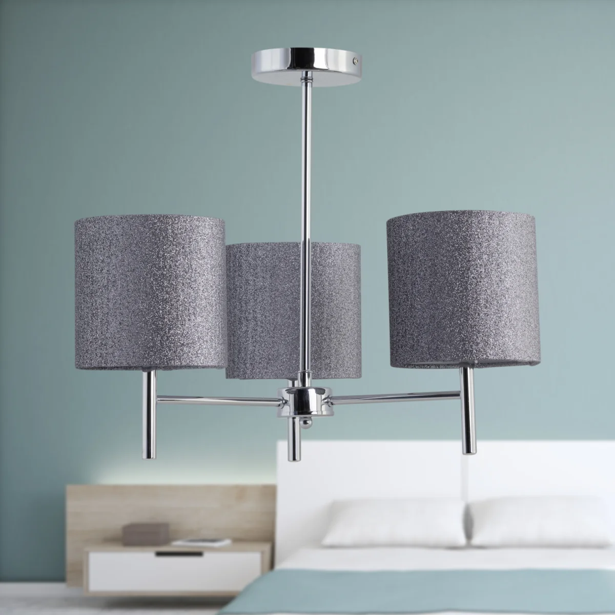 Brea Chrome 3 Light Fitting With Silvery Grey Glitter Shades - Chrome & Silver – image 3