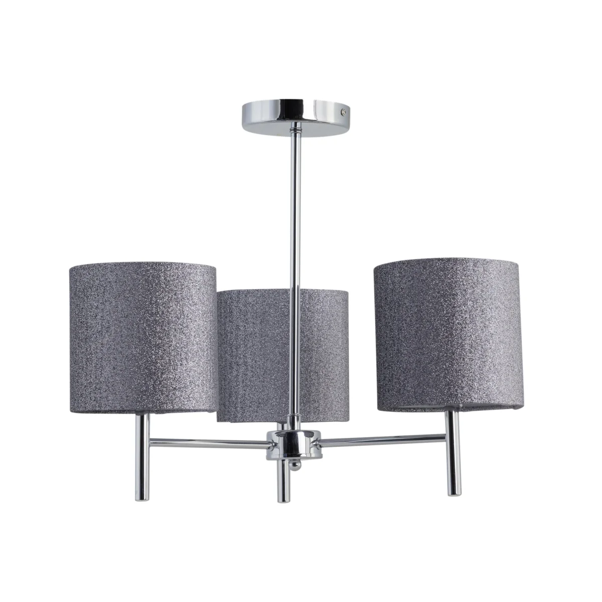 Brea Chrome 3 Light Fitting With Silvery Grey Glitter Shades - Chrome & Silver – image 1