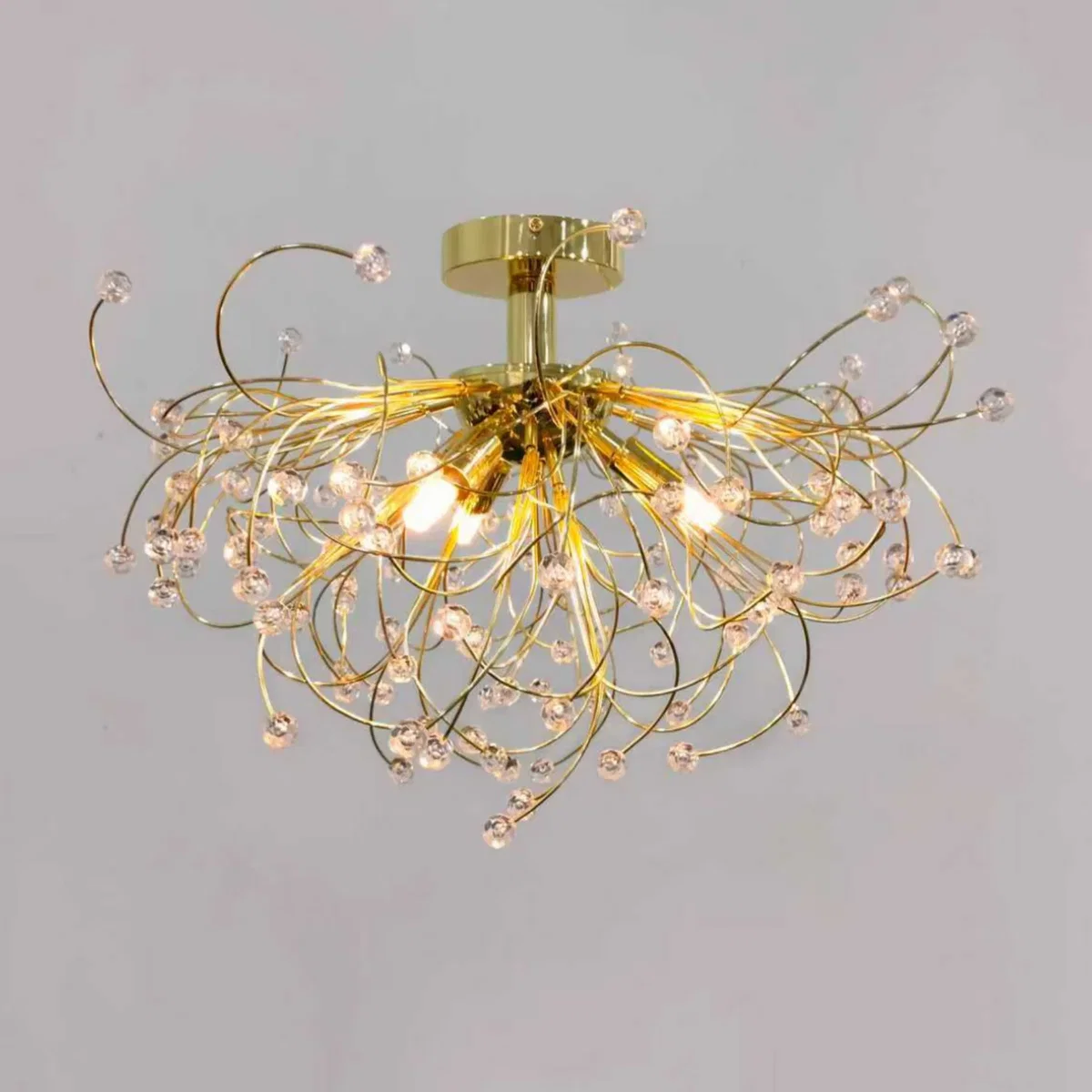 Set Of 2 Burst Flush Ceiling Lights - Polished Brass Plate And Clear Beaded Acrylic – image 2