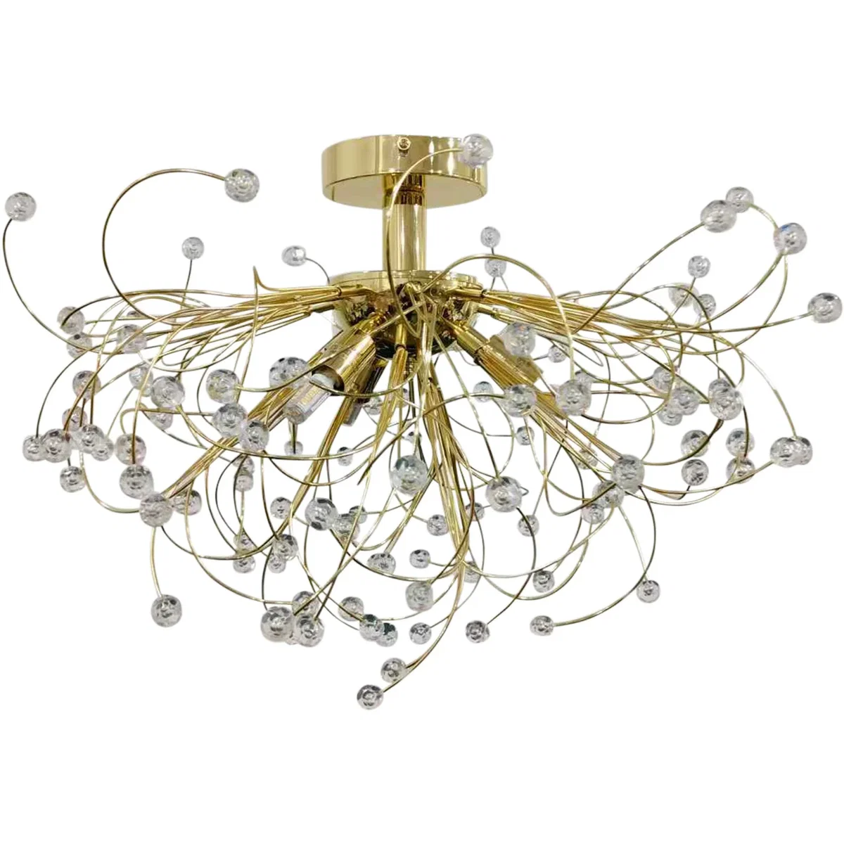 Set Of 2 Burst Flush Ceiling Lights - Polished Brass Plate And Clear Beaded Acrylic – image 3