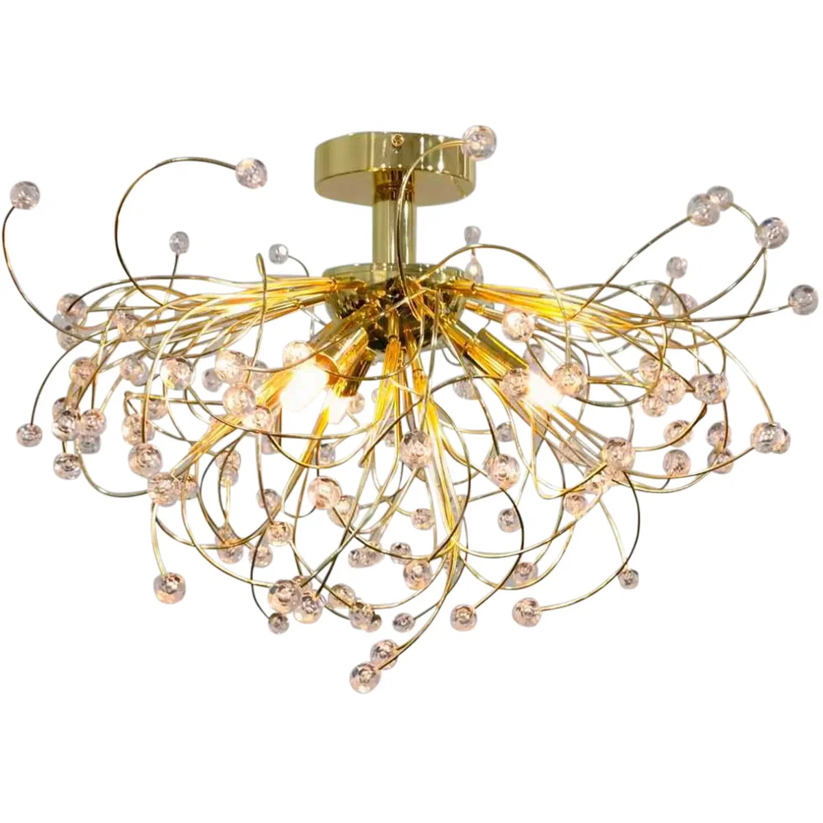 Set Of 2 Burst Flush Ceiling Lights - Polished Brass Plate And Clear Beaded Acrylic – image 4