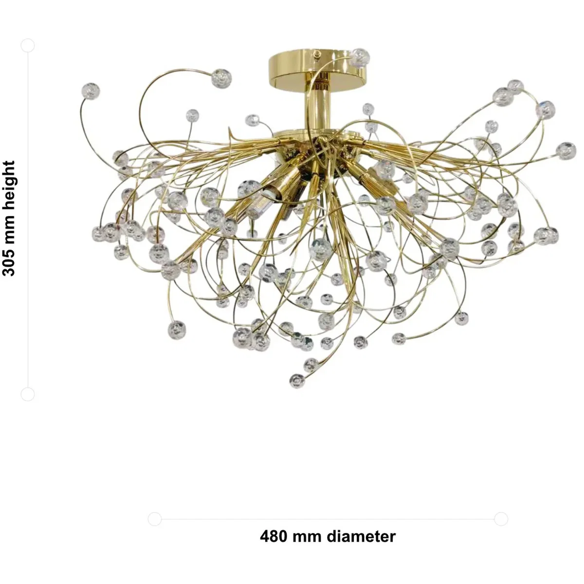 Set Of 2 Burst Flush Ceiling Lights - Polished Brass Plate And Clear Beaded Acrylic – image 8