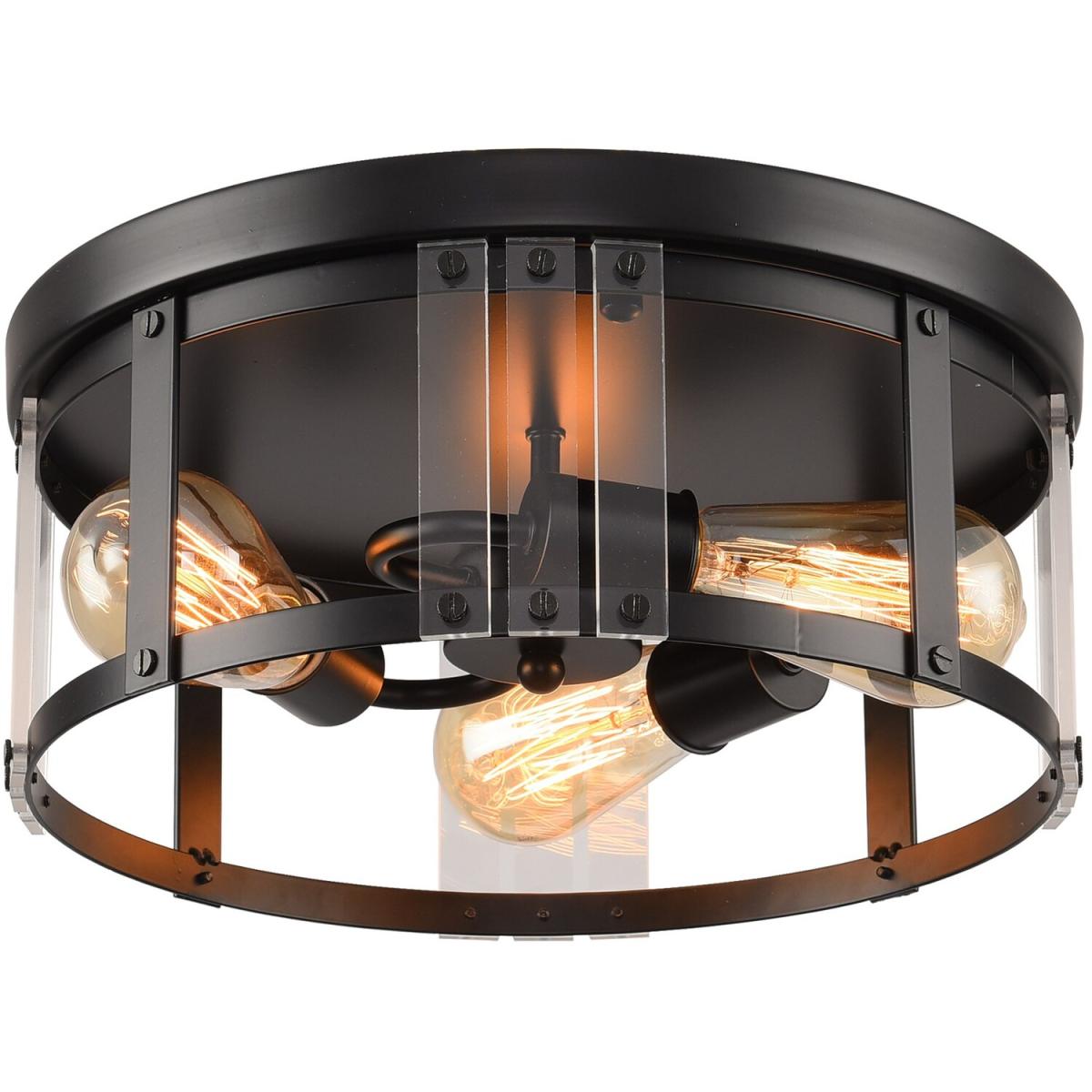 Industrial 3 Light Metal and Crystal Ceiling Light E27 - Black – image 2
