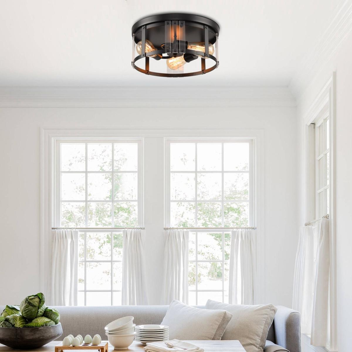 Industrial 3 Light Metal and Crystal Ceiling Light E27 - Black – image 3