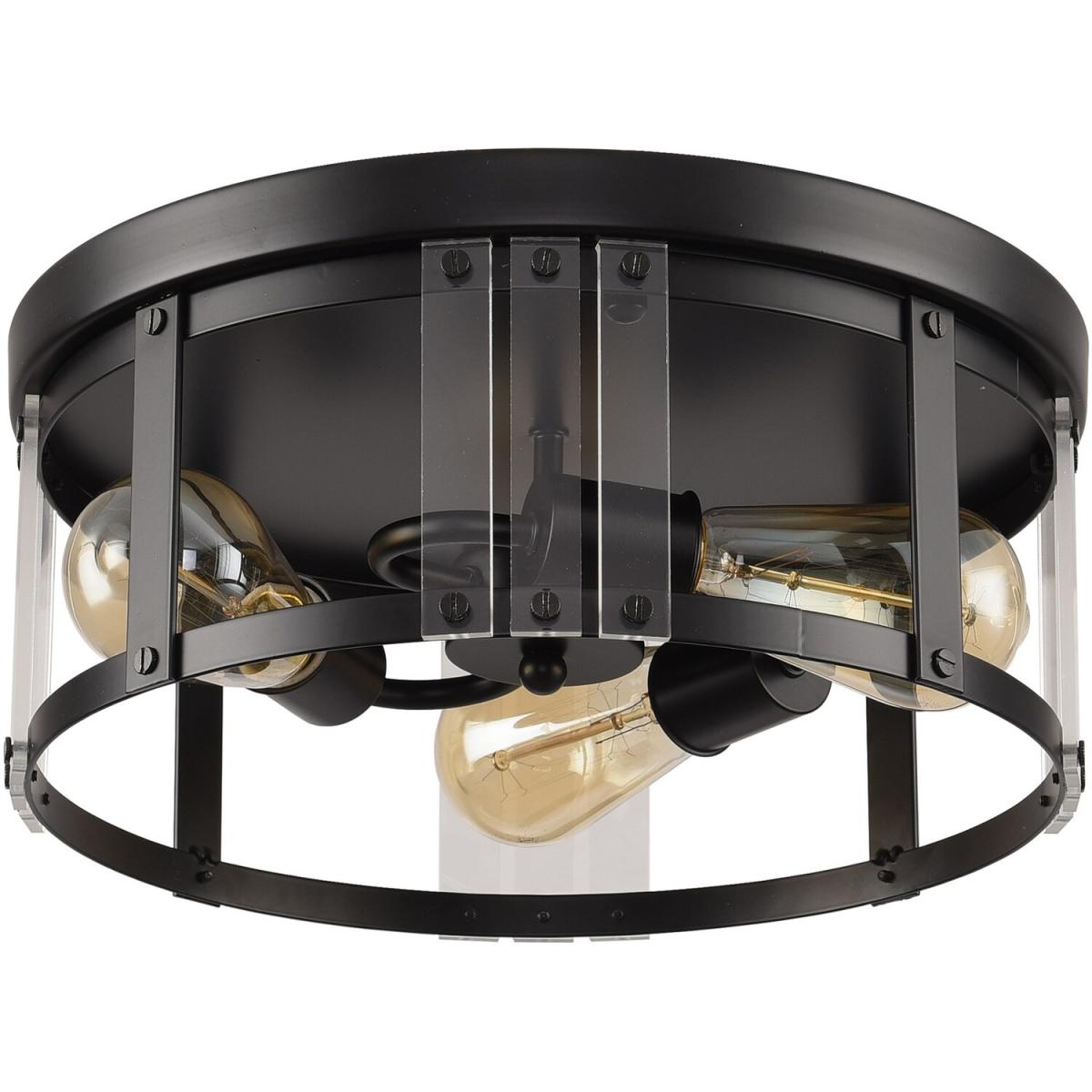 Industrial 3 Light Metal and Crystal Ceiling Light E27 - Black – image 4