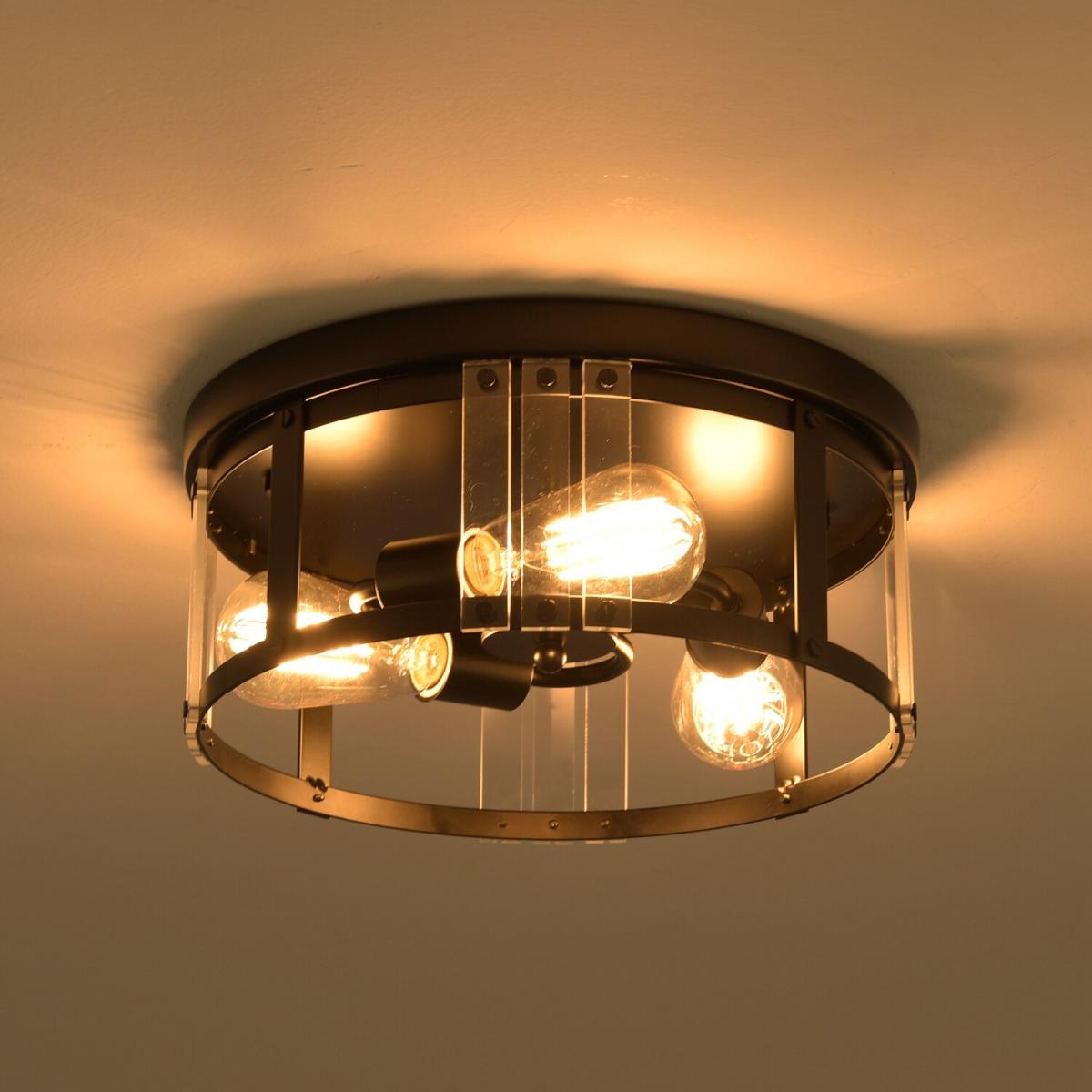 Industrial 3 Light Metal and Crystal Ceiling Light E27 - Black – image 5
