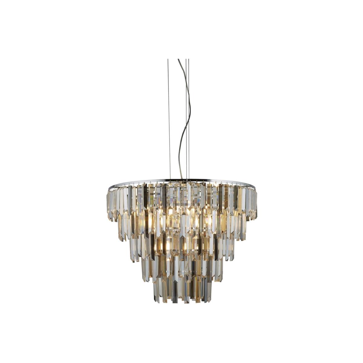 Clarissa 9 Light Chrome Ceiling Pendant with Amber, Smokey Crystal Prism Drops - Chrome – image 1
