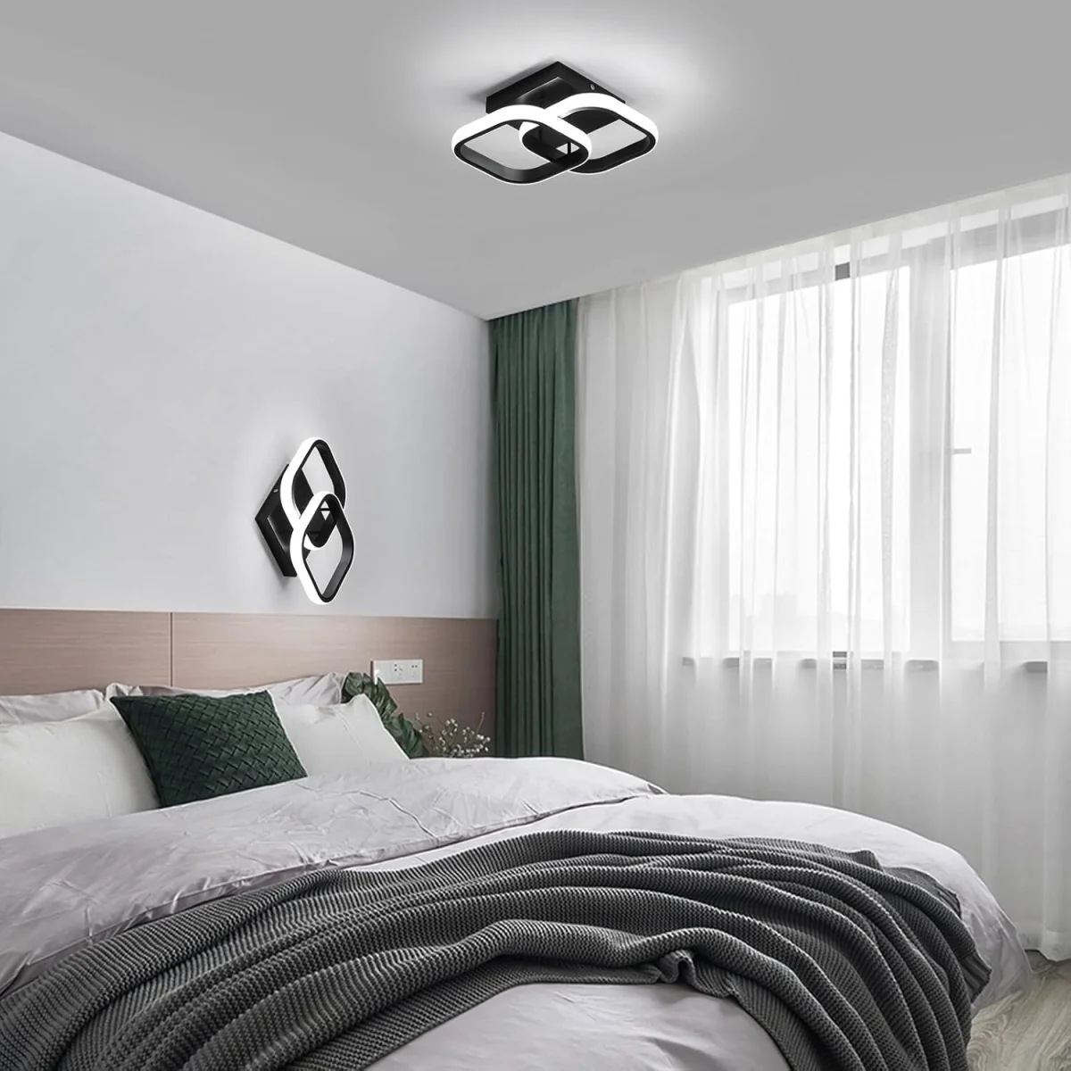 GOECO Modern LED Ceiling Light 22W Cool White 6500K Square Design-Black - Black – image 2