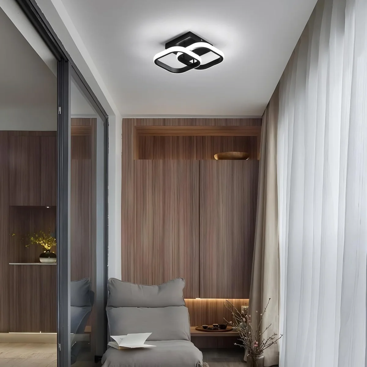 GOECO Modern LED Ceiling Light 22W Cool White 6500K Square Design-Black - Black – image 3