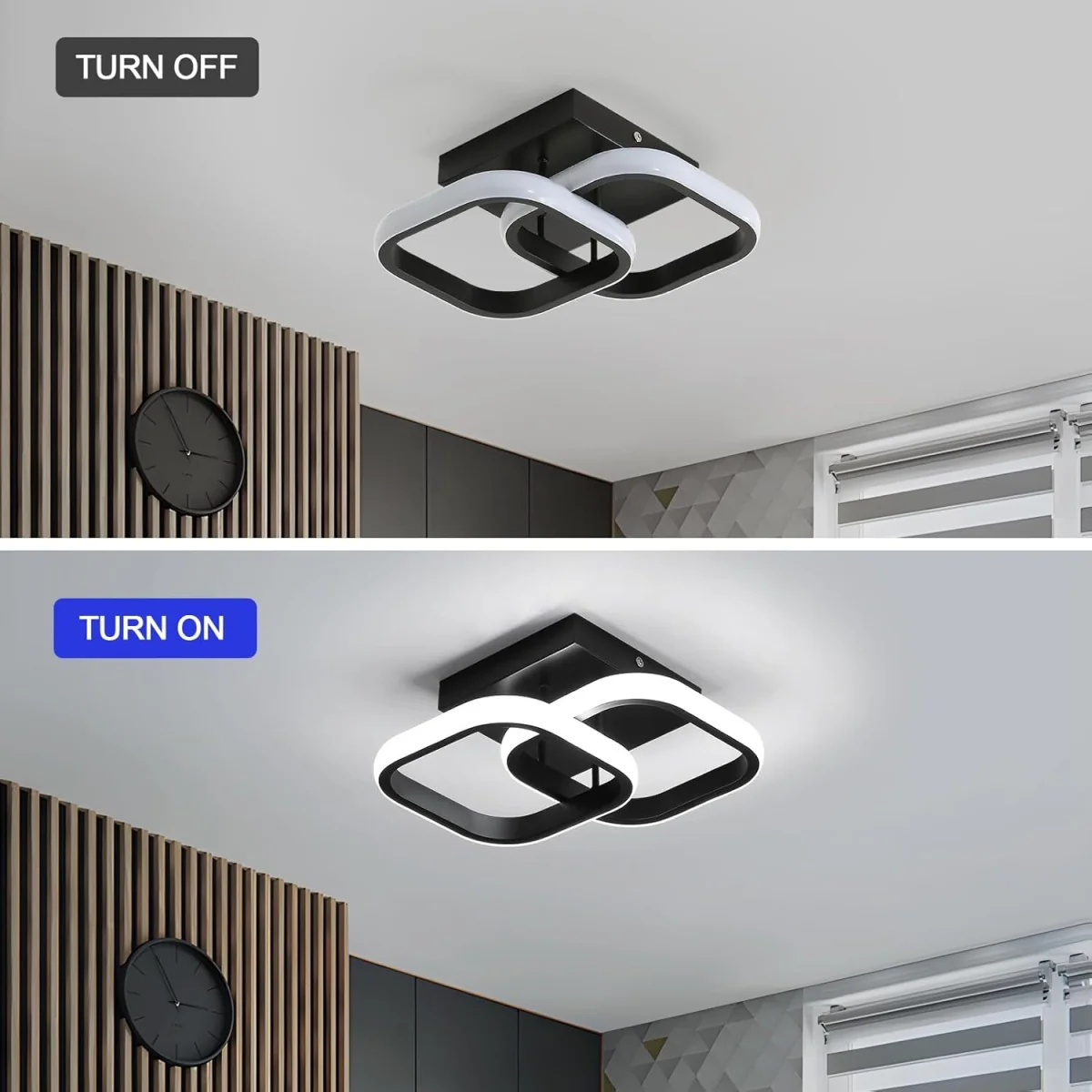 GOECO Modern LED Ceiling Light 22W Cool White 6500K Square Design-Black - Black – image 5