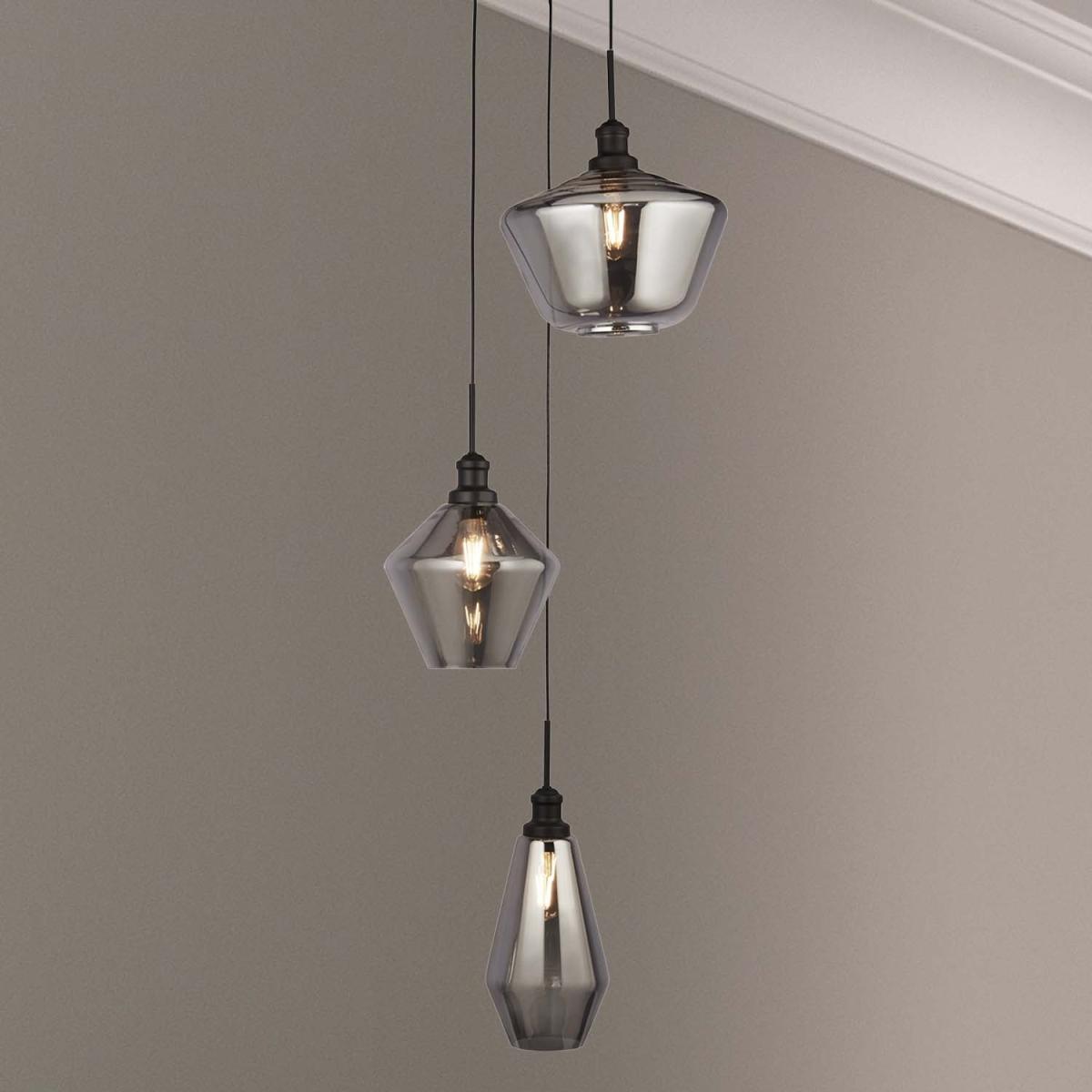3 Light Multi Drop with Different Shape Shades - Black – image 1