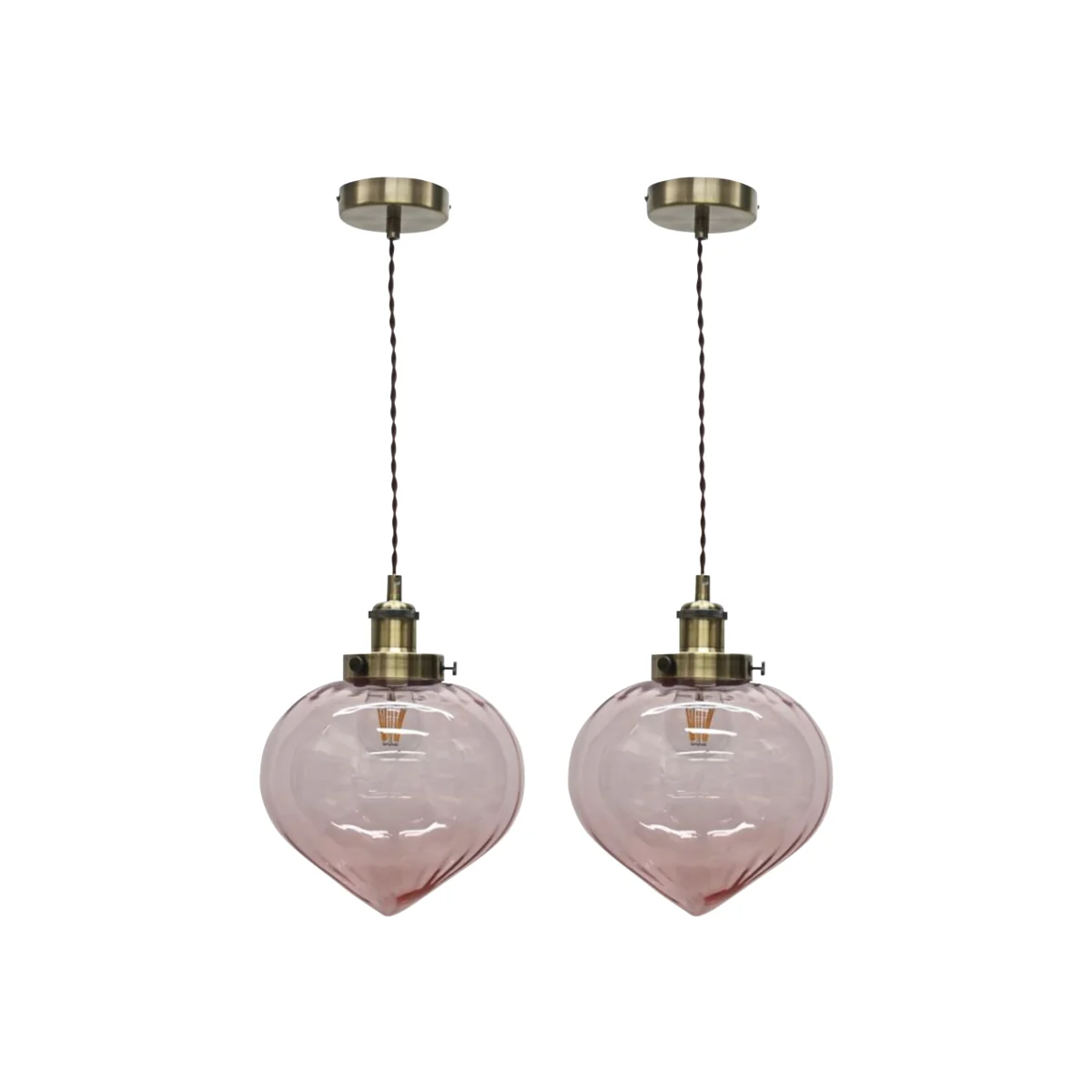 Set Of 2 Layla Pink And Antique Brass Ceiling Pendant Lights - Antique Brass & Blush Pink – image 1