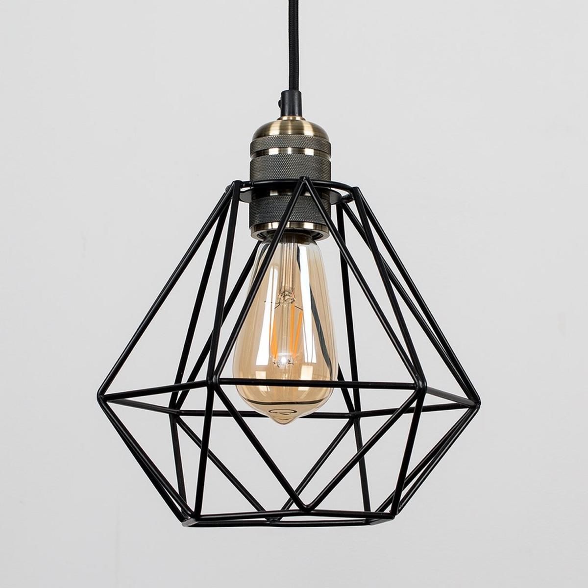 Antique Brass Ceiling Rose And Flex Lampholder Fitting With Black Cage Shade - Gold – image 2