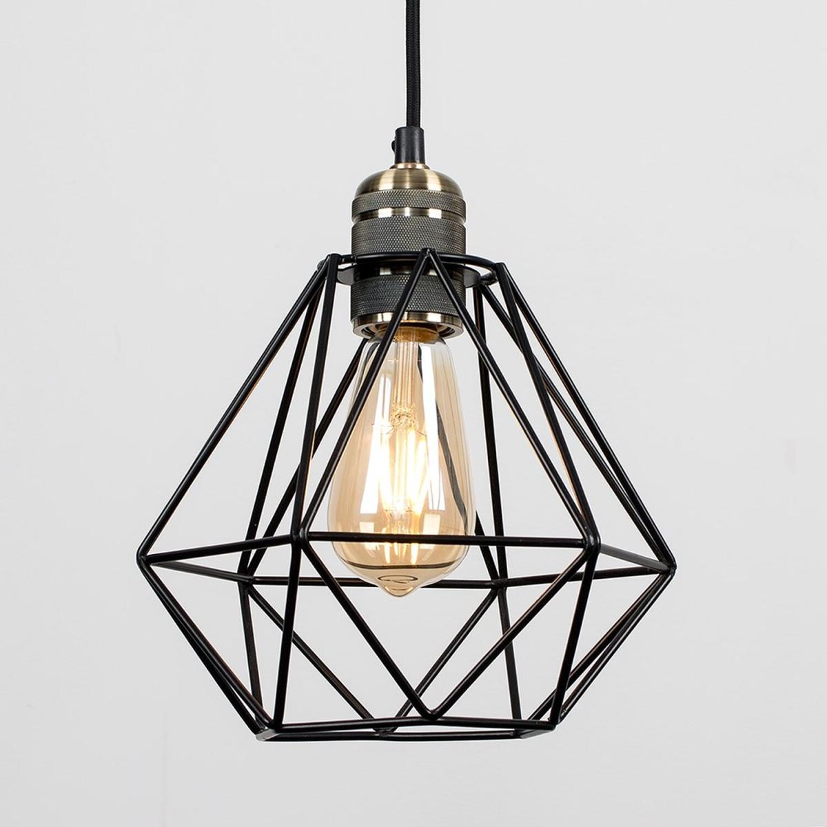 Antique Brass Ceiling Rose And Flex Lampholder Fitting With Black Cage Shade - Gold – image 3