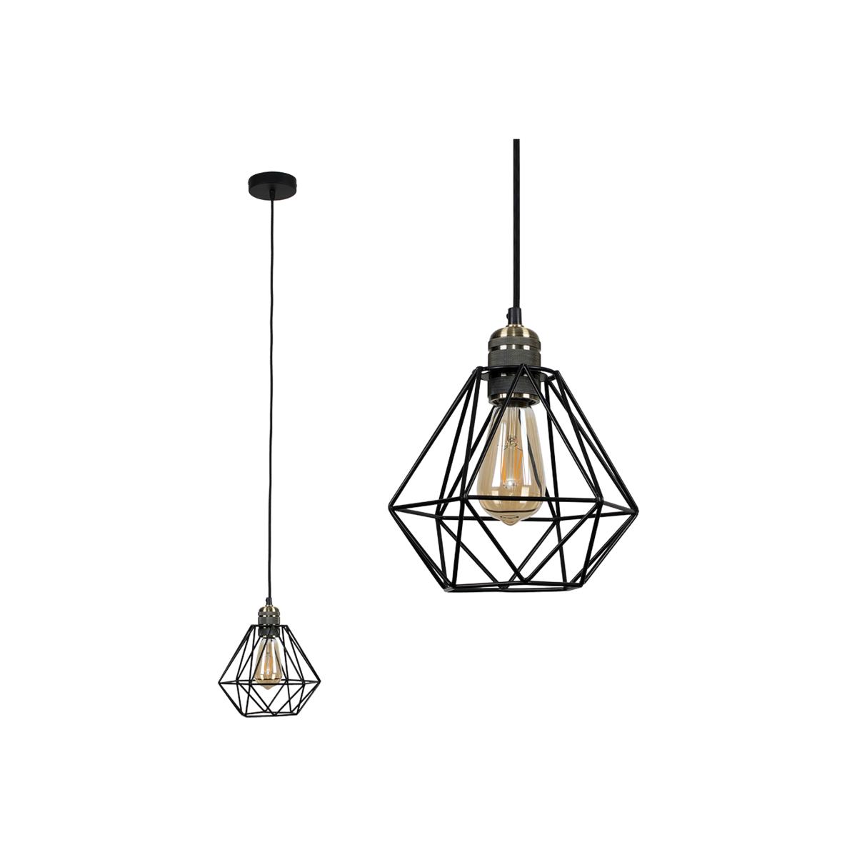 Antique Brass Ceiling Rose And Flex Lampholder Fitting With Black Cage Shade - Gold – image 1